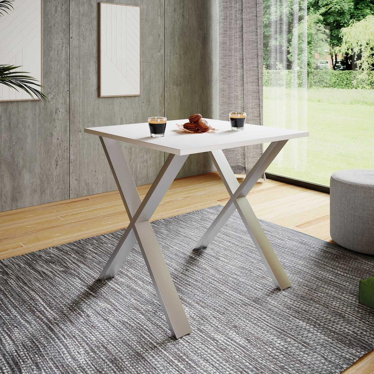 Esstisch Xona 80x50 cm Weiß/Silberfarben - Silberfarben/Weiß, Basics, Holzwerkstoff/Metall (80cm) - MID.YOU