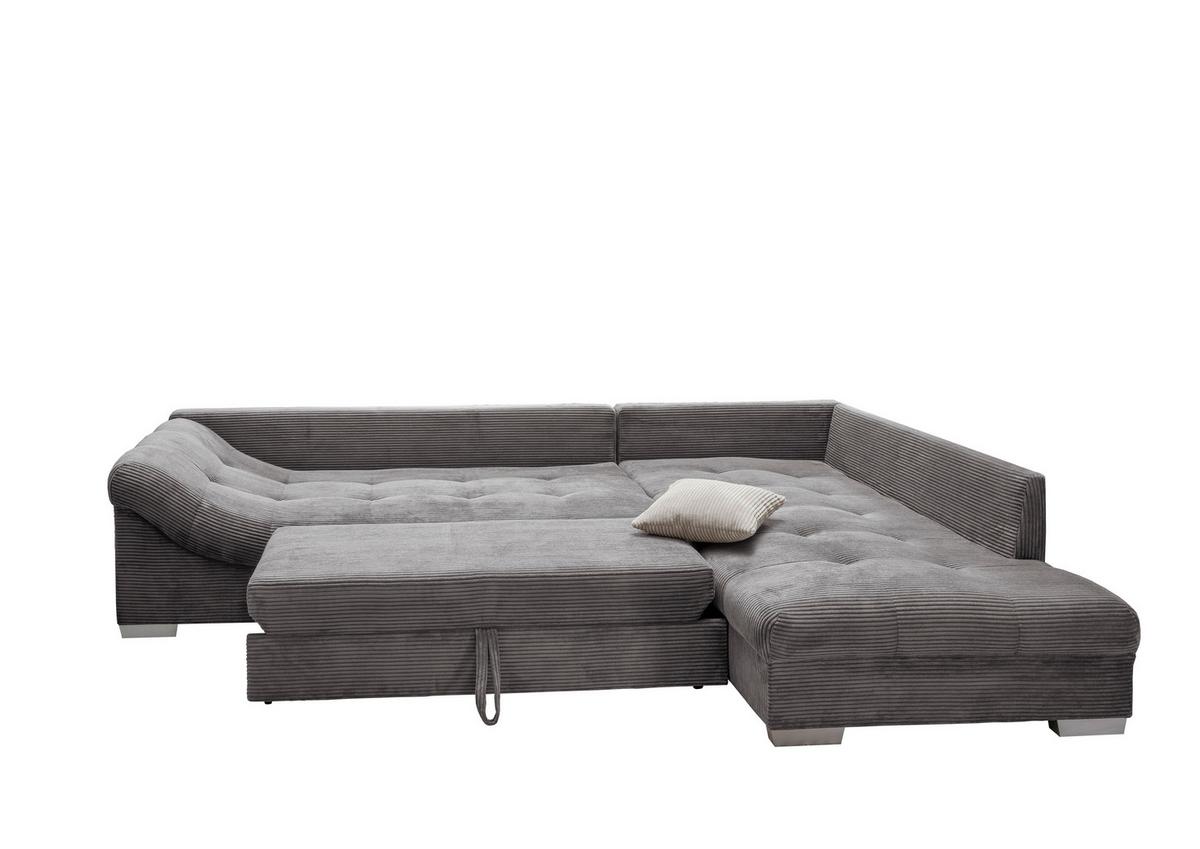 Ecksofa mit Schlaffunktion Alvito Grau Kord - Silberfarben/Grau, Design, Textil (298/202cm) - MID.YOU