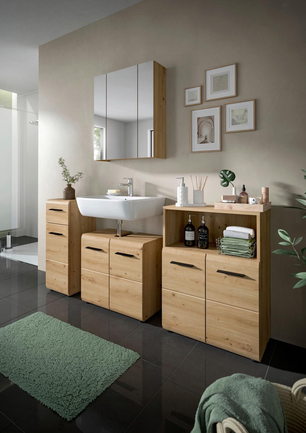 Badezimmer Ice Eiche Artisan Dekor B: 150cm - Schwarz/Eiche Artisan, Basics, Holzwerkstoff (150cm) - MID.YOU