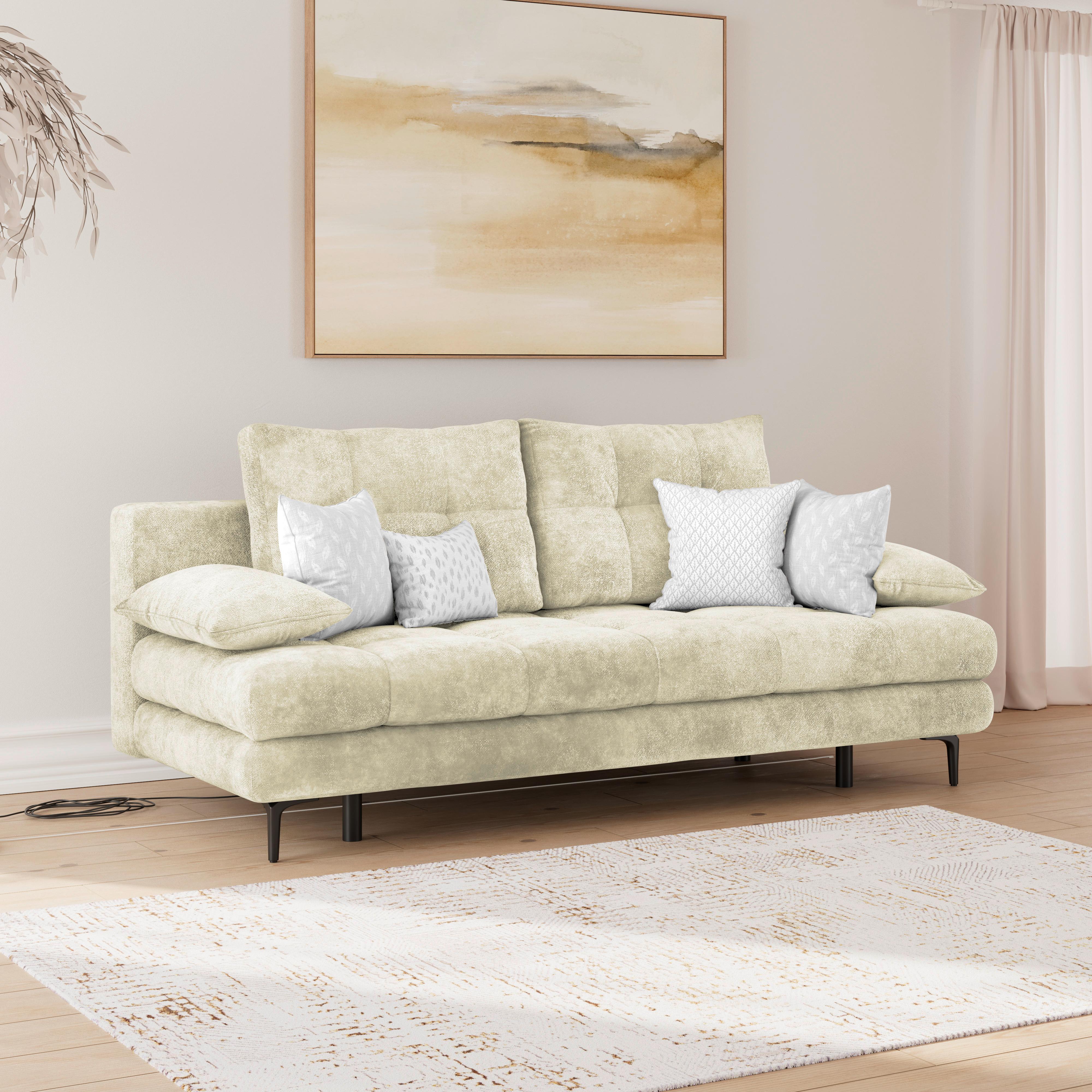 Rozkladacia pohovka PERLA, krémový velúr - čierna/krémová, Konventionell, kov/textil (203/94/96cm)