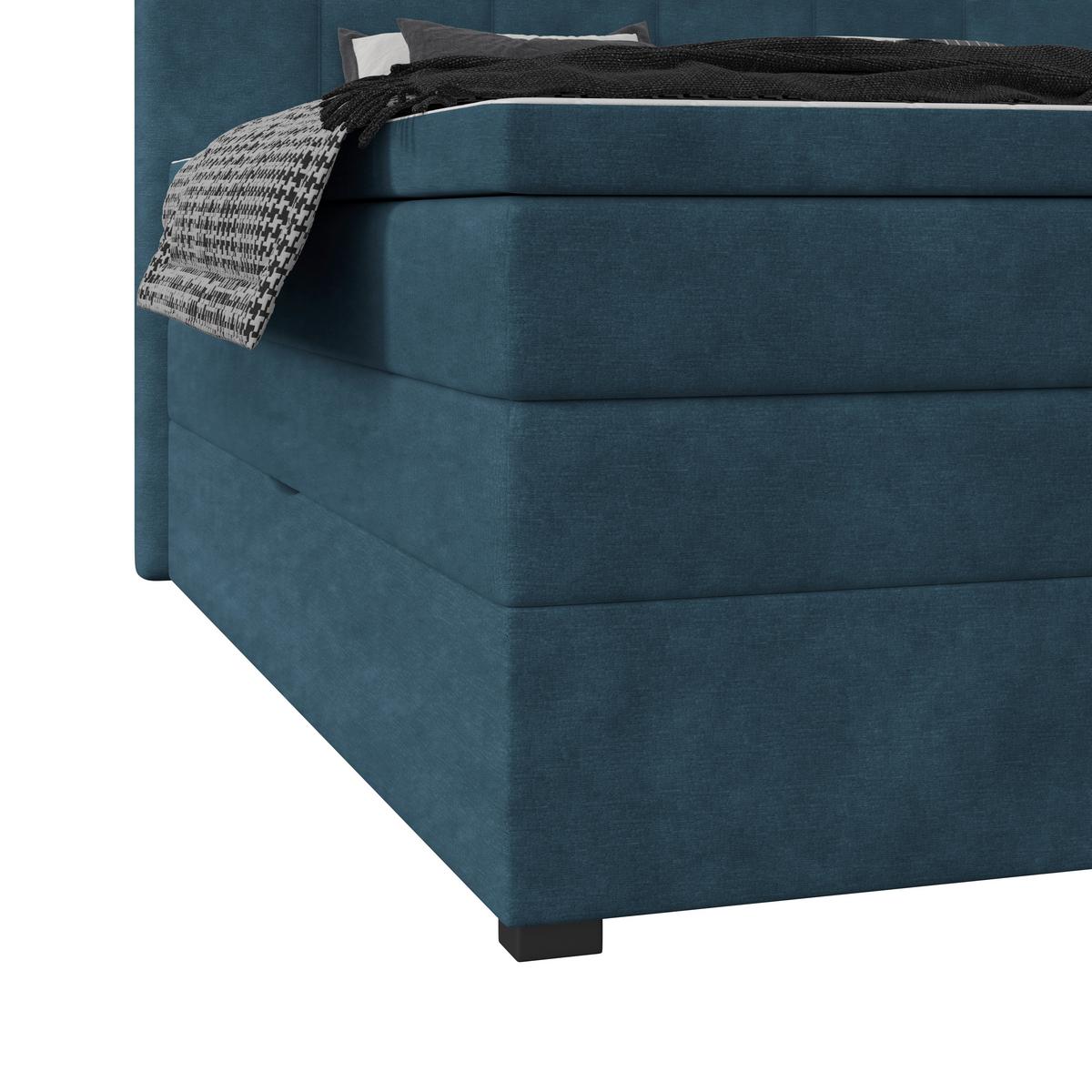Boxspringbett mit Topper & Bettkasten 200x200 Lauro - Blau/Schwarz, Trend, Textil (200/200cm)