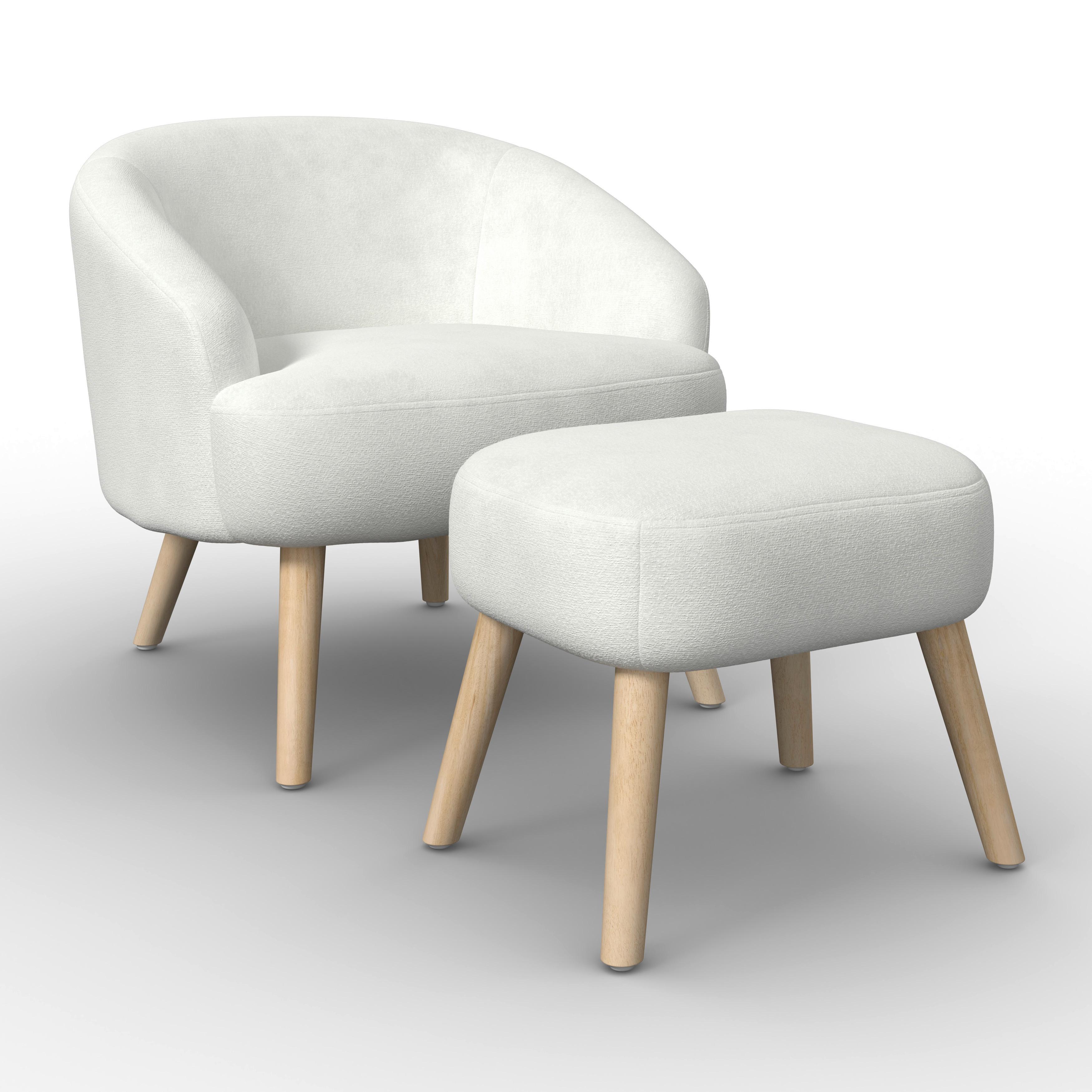 Relaxační křeslo SONJA, bílá žinylka, max.140 kg - bílá/přírodní barvy, Moderní, dřevo/textil (71/69/68cm) - Bessagi Home