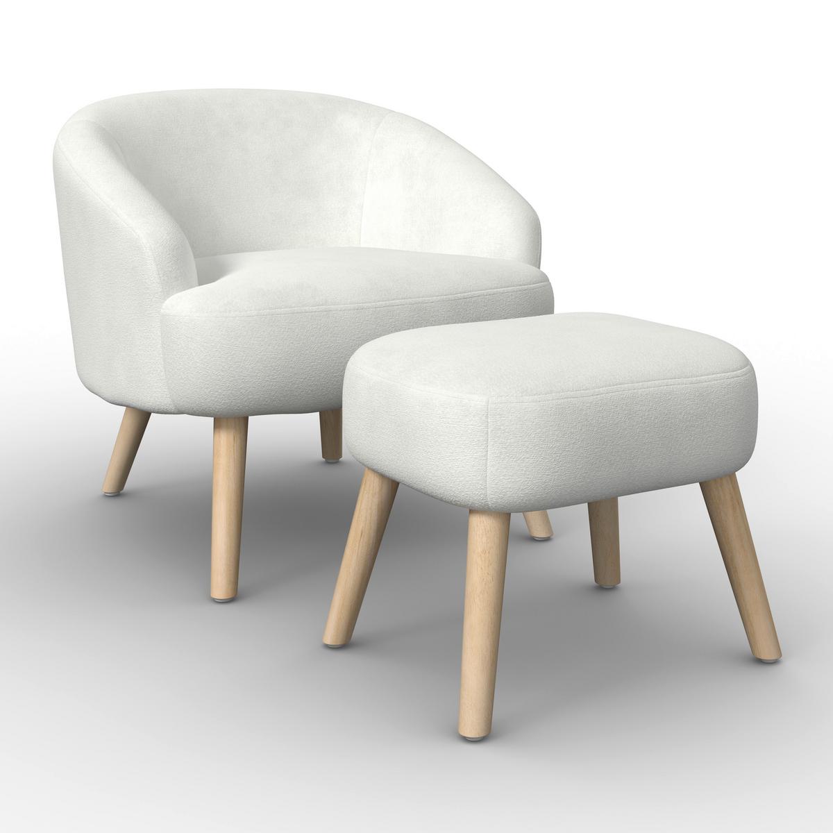 Relaxační křeslo SONJA, bílá žinylka, max.140 kg - bílá/přírodní barvy, Moderní, dřevo/textil (71/69/68cm) - Bessagi Home