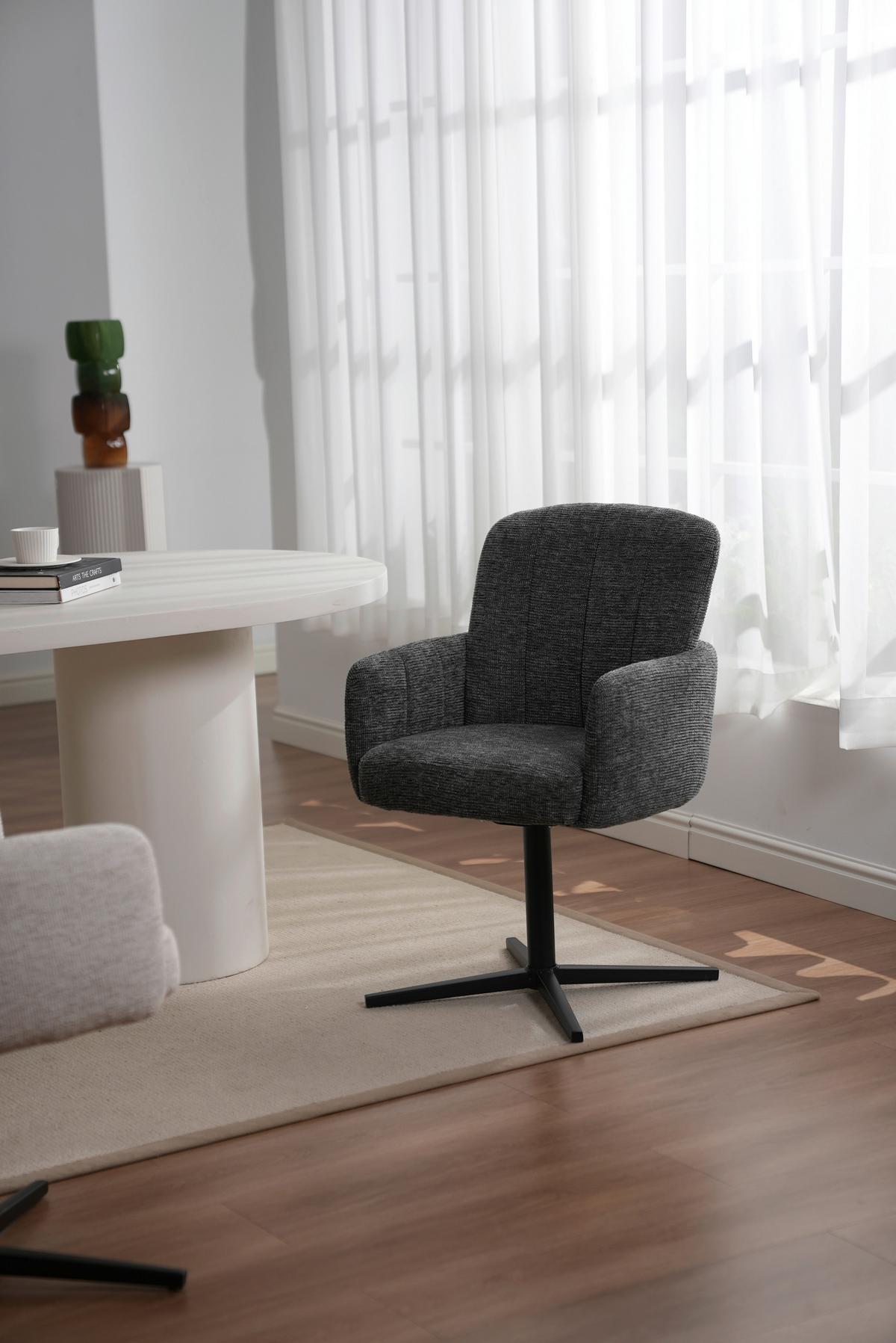 Armlehnstuhl Allison Leinenoptik Grau, B: 58 Cm - Dunkelgrau/Schwarz, LIFESTYLE, Holz/Textil (58/86/64cm) - Livetastic