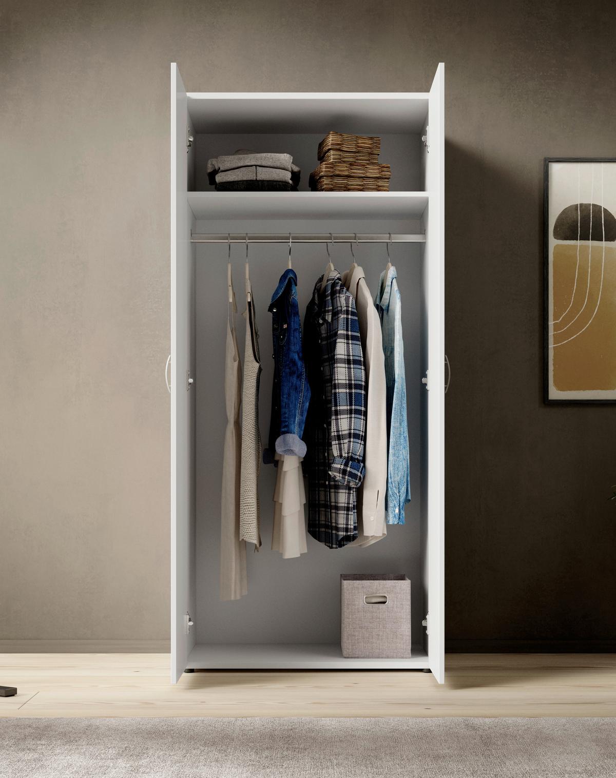 Kleiderschrank B: 81 cm Joe Weiß - Weiß, Basics, Holzwerkstoff (81/177/51cm)