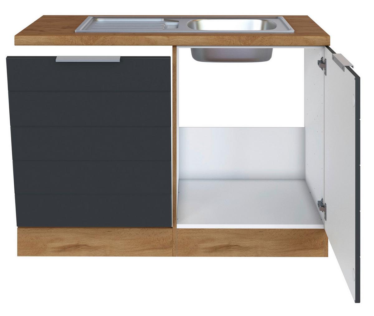 Spülenschrank Florenz B: 120 Cm Grau/eiche Dekor - Eiche Wotan/Grau, Design, Holzwerkstoff (120/86/60cm) - Held
