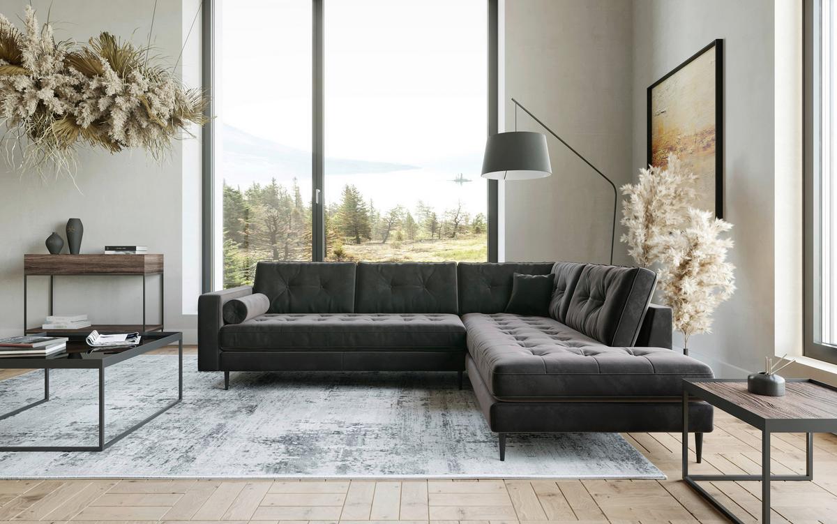 Ecksofa Scott - Edelstahlfarben/Anthrazit, Design, Textil (205/259cm) - Livetastic