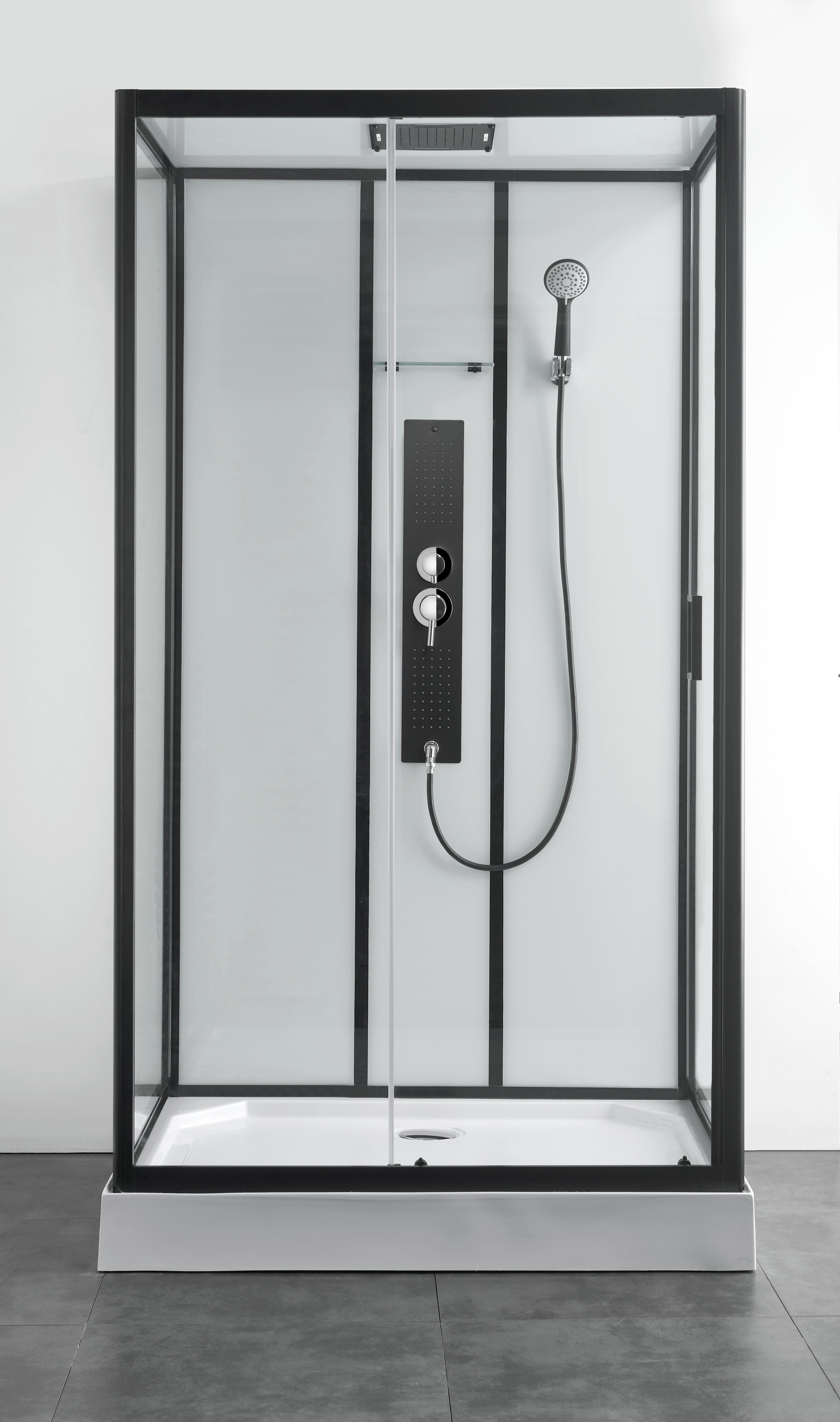 Sprchový kút s LED, Bluetooth, rádiom, čierna - čierna, Modern, sklo (120/80/225cm) - Sanotechnik