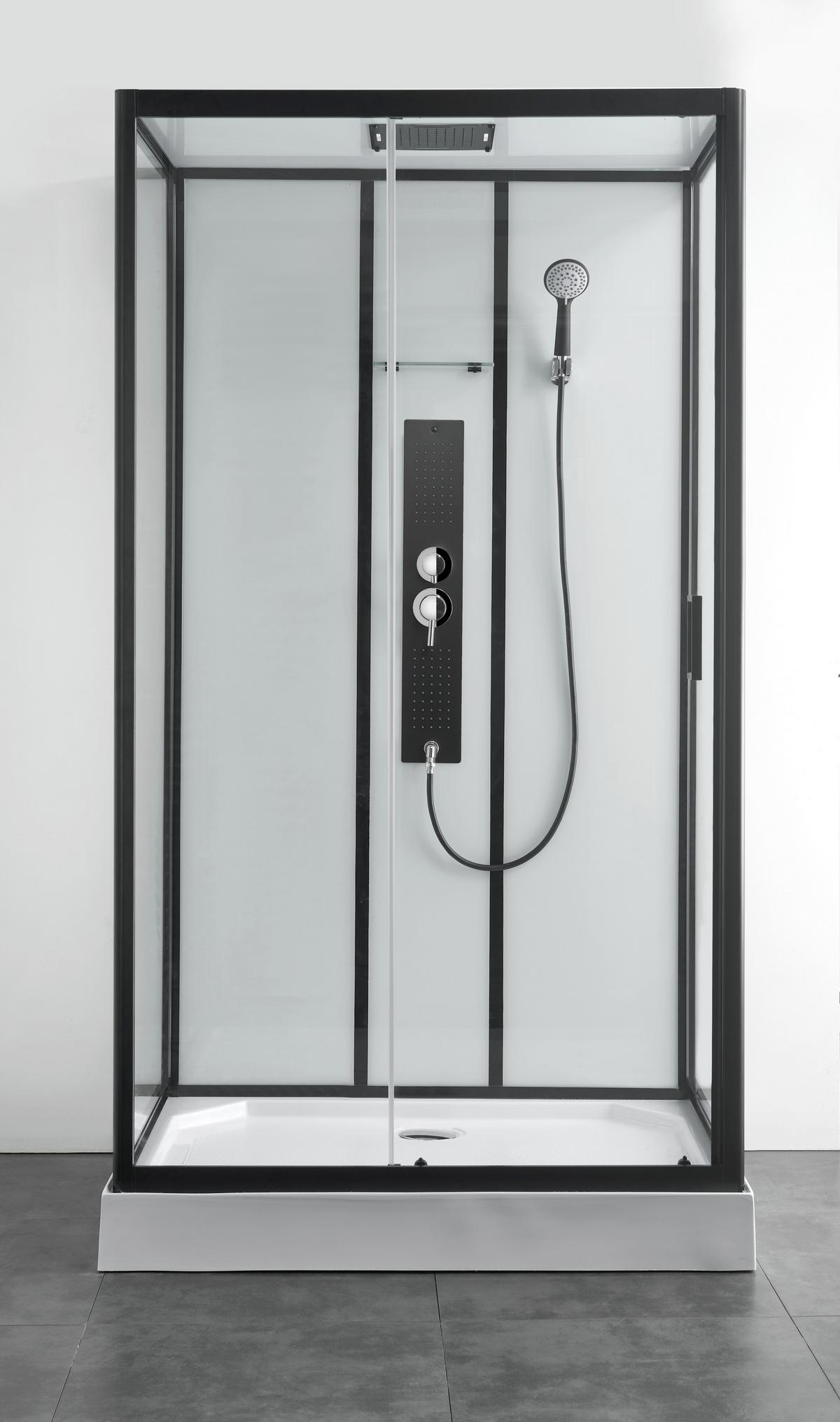 Sprchový kút s LED, Bluetooth, rádiom, čierna - čierna, Modern, sklo (120/80/225cm) - Sanotechnik