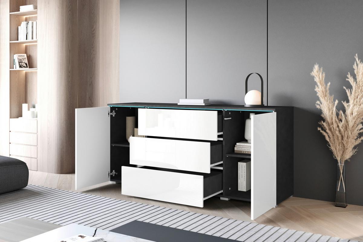 Komoda VERA antracit/biela - sivá/biela s vysokým leskom, Basics, kompozitné drevo/plast (150/67,9/39,5cm) - P & B