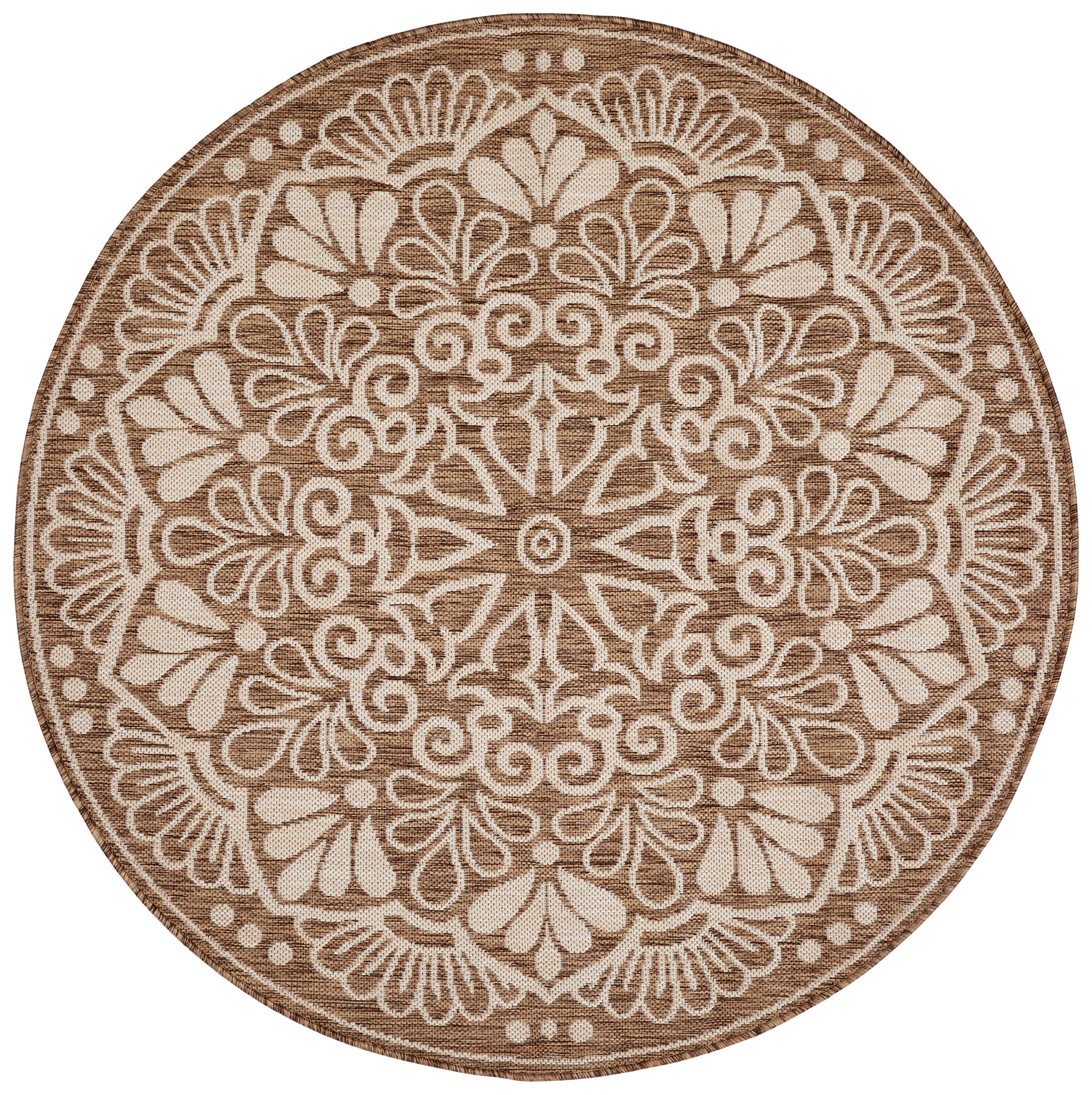 Webteppich Weiß/Beige Oumzy Rund Ø 133 cm - Beige/Weiß, Basics, Textil (133cm) - James Wood