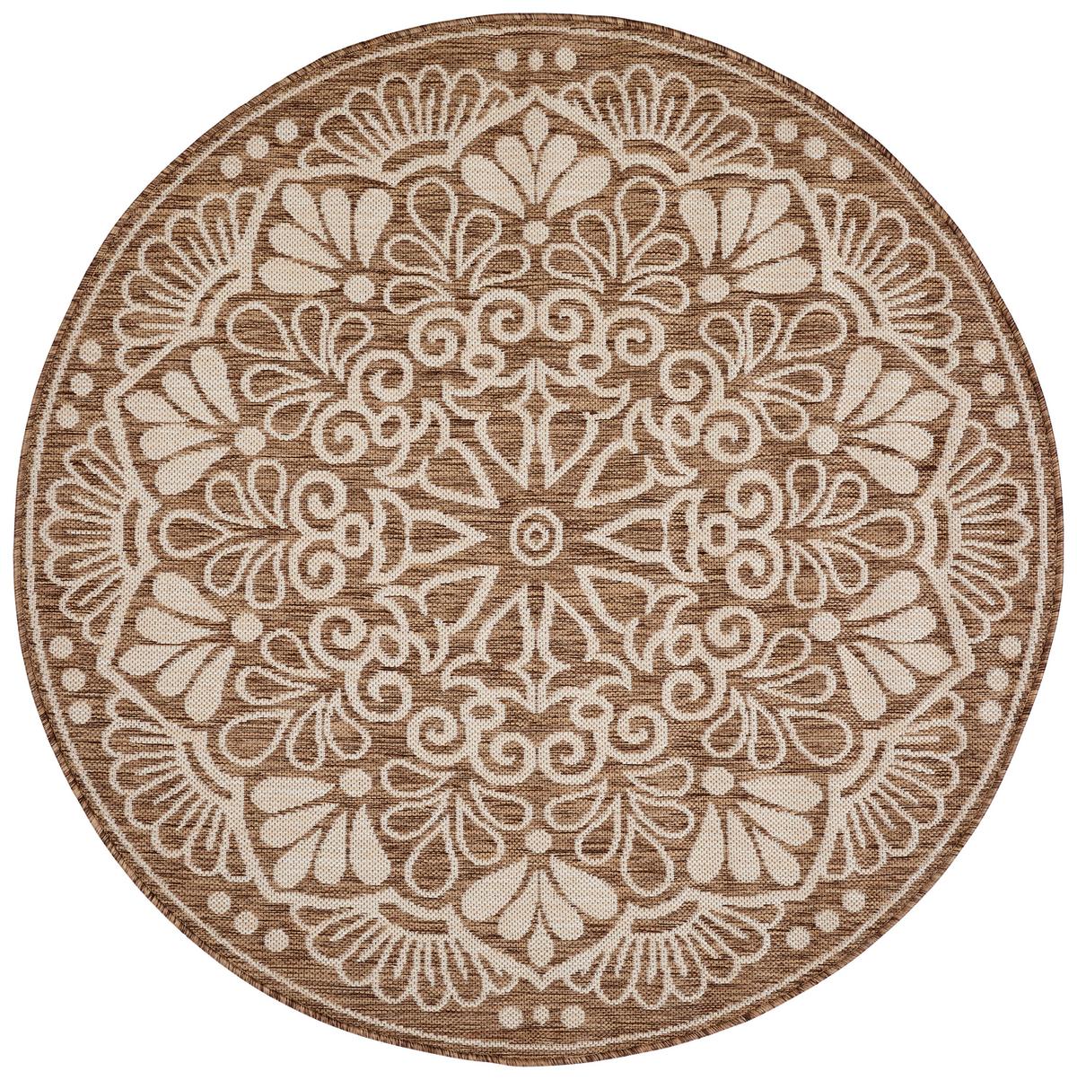 Webteppich Weiß/Beige Oumzy Rund Ø 133 cm - Beige/Weiß, Basics, Textil (133cm) - James Wood