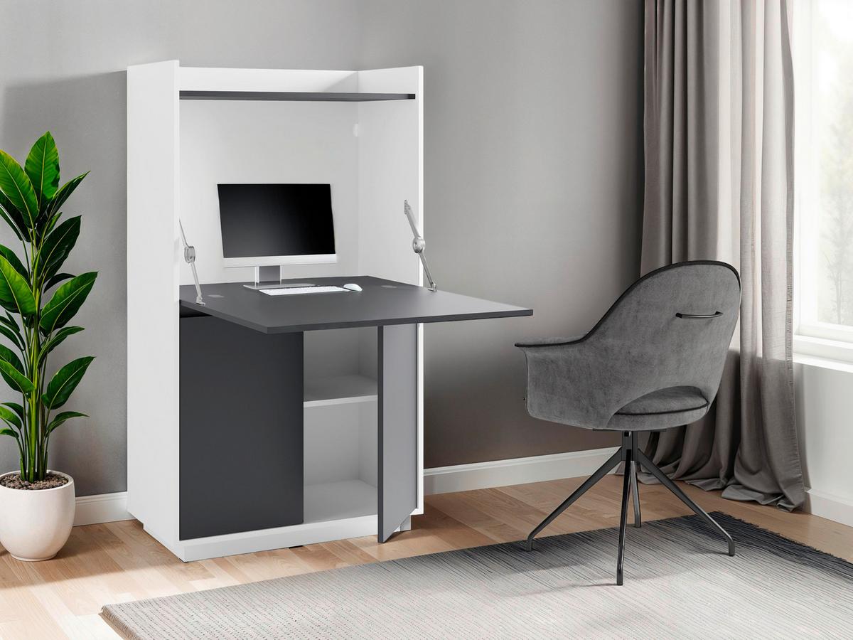 Sekretär Hannes B: 80 cm inkl. Stauraum, Schwarz, Weiß - Schwarz/Weiß, Design, Holzwerkstoff (80/141/40cm) - MID.YOU