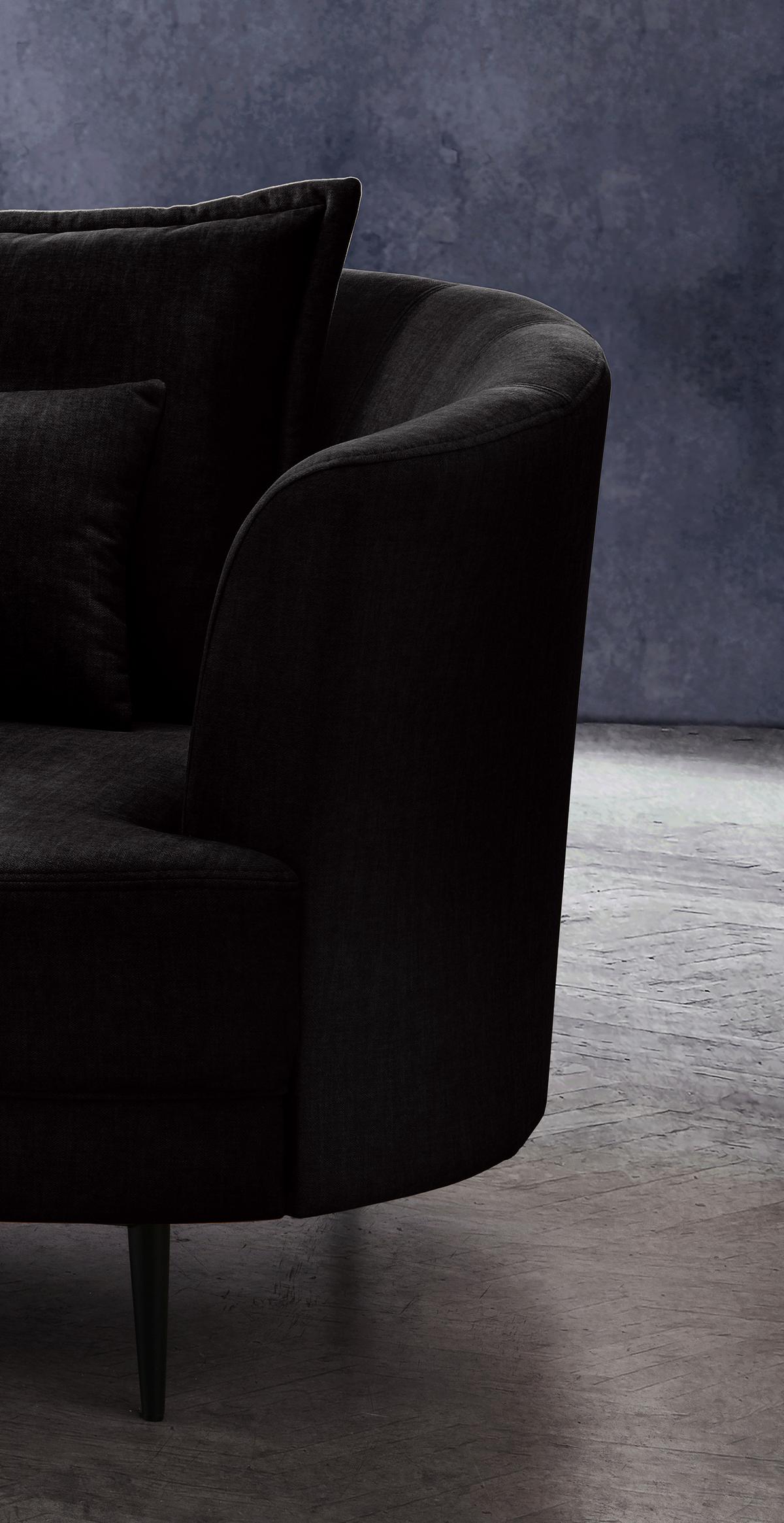 2-Sitzer-Sofa Anthrazit Velours, Rücken Echt B: 179 cm - Anthrazit/Schwarz, MODERN, Textil (179/85/101cm) - Livetastic