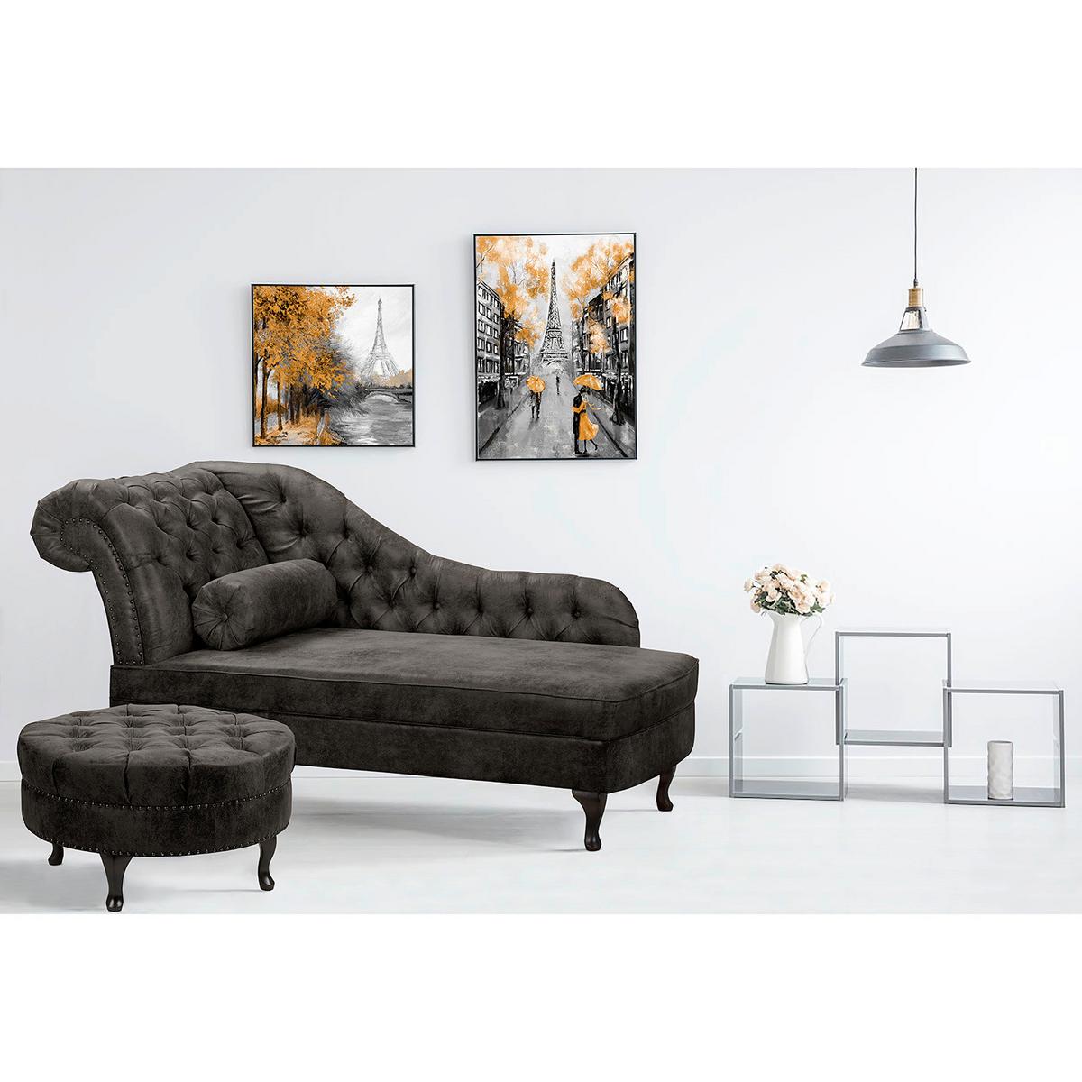 Récamiere Pako Grau B: 185cm - Braun/Grau, Design, Textil (185/93/75cm) - Livetastic