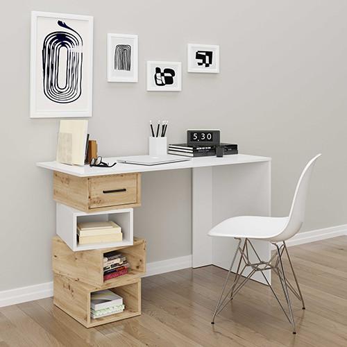 Schreibtisch Monza - Eiche Artisan/Weiß, MODERN, Holz (120/75/55cm) - MID.YOU