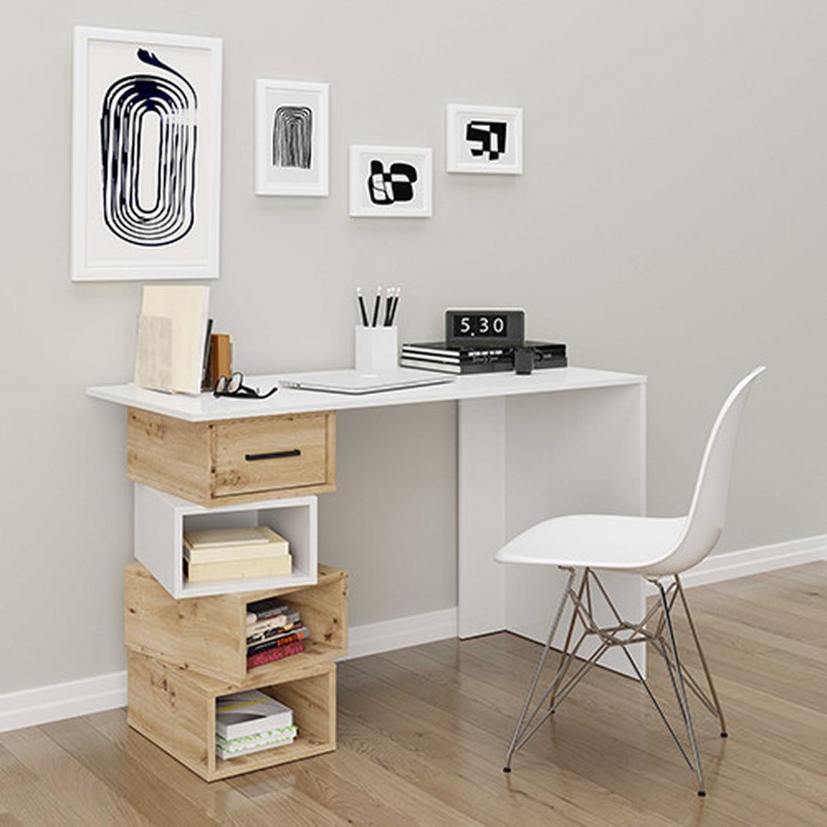 Schreibtisch B 75cm H 55cm Monza, Weiß - Eiche Artisan/Weiß, MODERN, Holz (120/75/55cm) - MID.YOU