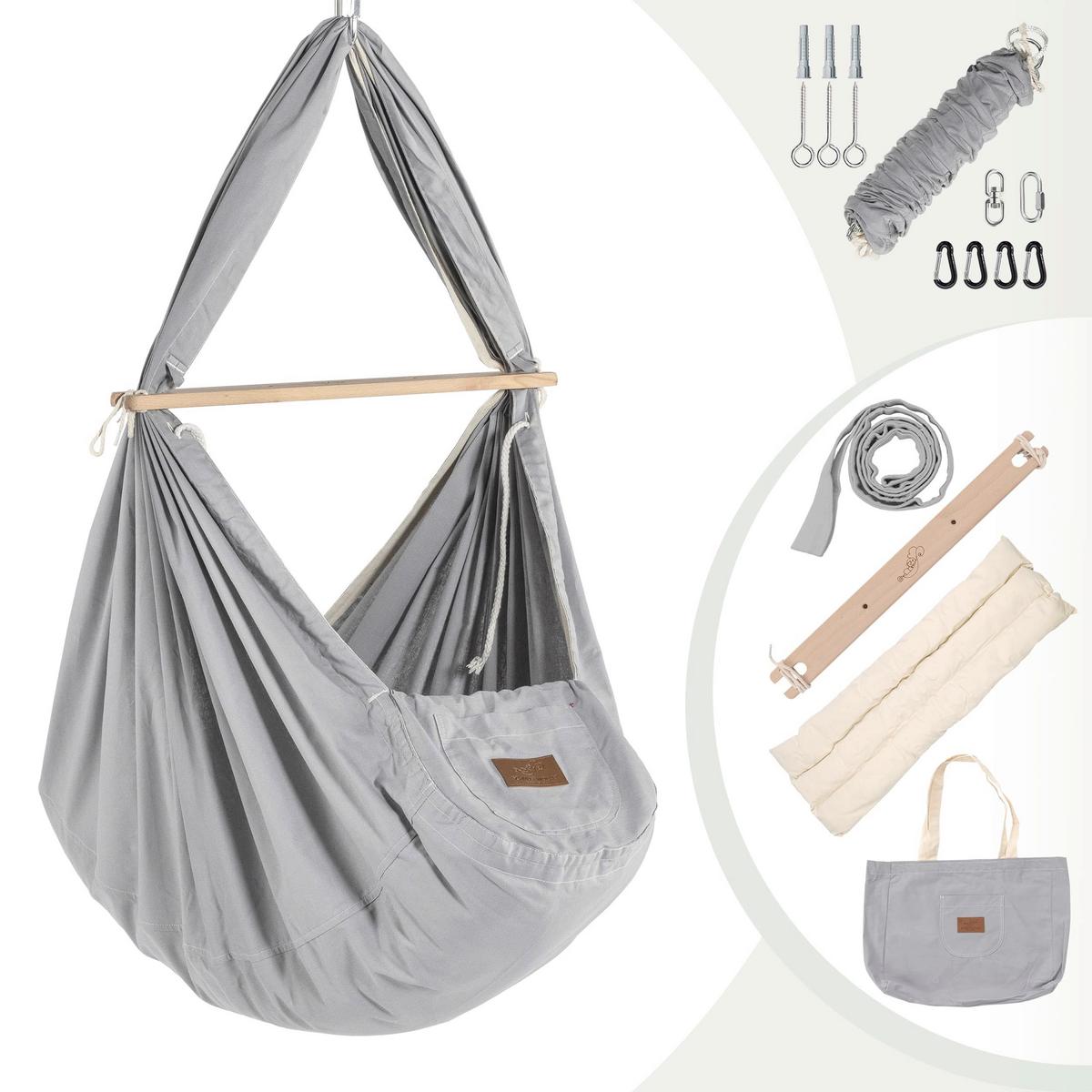 Federwiege Sw-Set-Pur-002 - Grau, Basics, Holz/Textil (137/30/147cm) - SCHMUSEWOLKE
