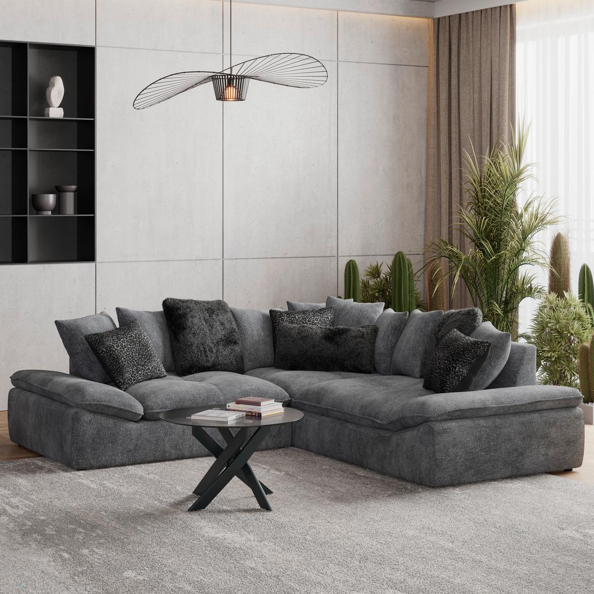 Wohnlandschaft Diun anthrazit, S: 278x278cm - Anthrazit/Schwarz, Trend, Textil (278/278cm) - Luca Bessoni