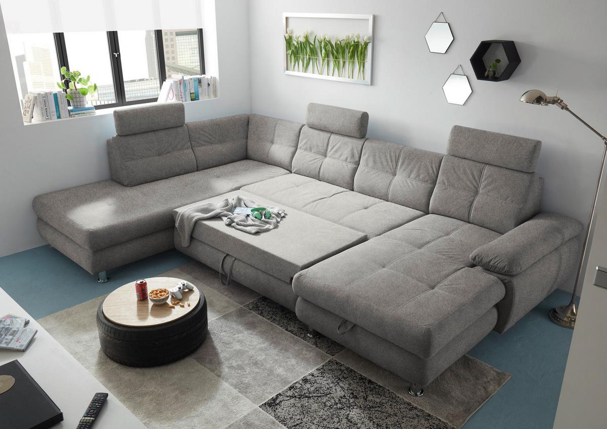 Sedací souprava ALBA U, levá, stříbrná, úl.prostor, lůžko - barvy stříbra, Moderní, textil/plast (233/349/177cm) - MID.YOU