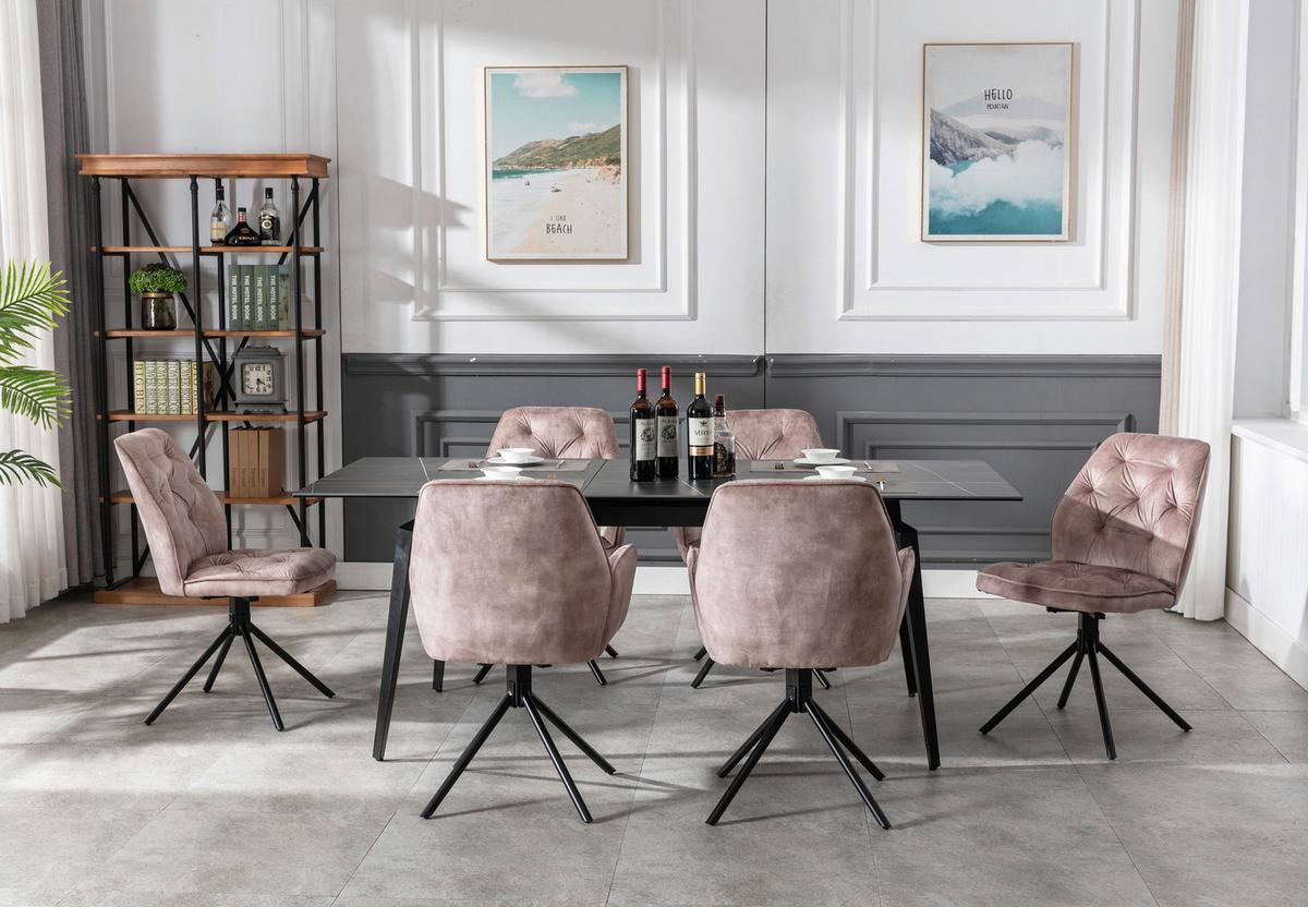 Esszimmerstuhl Sarina Beige/ Schwarz Gepolstert 2-Er Set - Beige/Schwarz, Basics, Textil/Metall (59,9/89/62cm) - MID.YOU