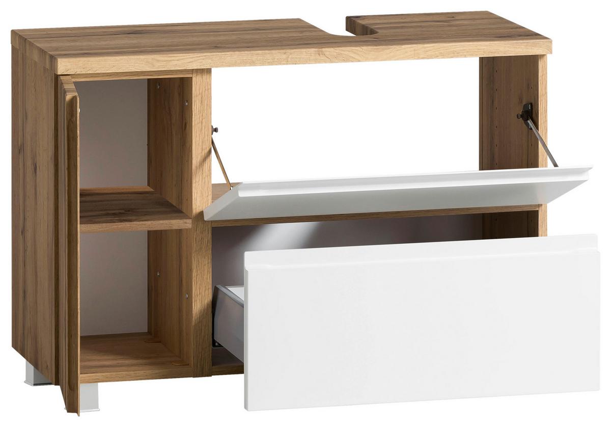 Waschbeckenunterschrank Varese B: 85 Cm Wotaneiche Dekor/weiß - Eiche Wotan/Weiß, MODERN, Holzwerkstoff (85/56/35cm) - Held