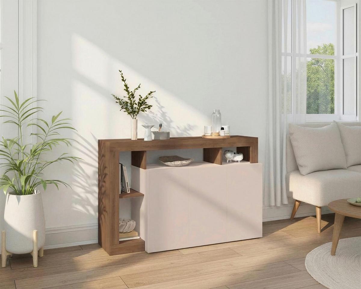 Sideboard Hamburg Eiche Dekor, Kaschmir B: 146cm - Kaschmir/Eichefarben, MODERN, Holzwerkstoff (146/93/42cm)