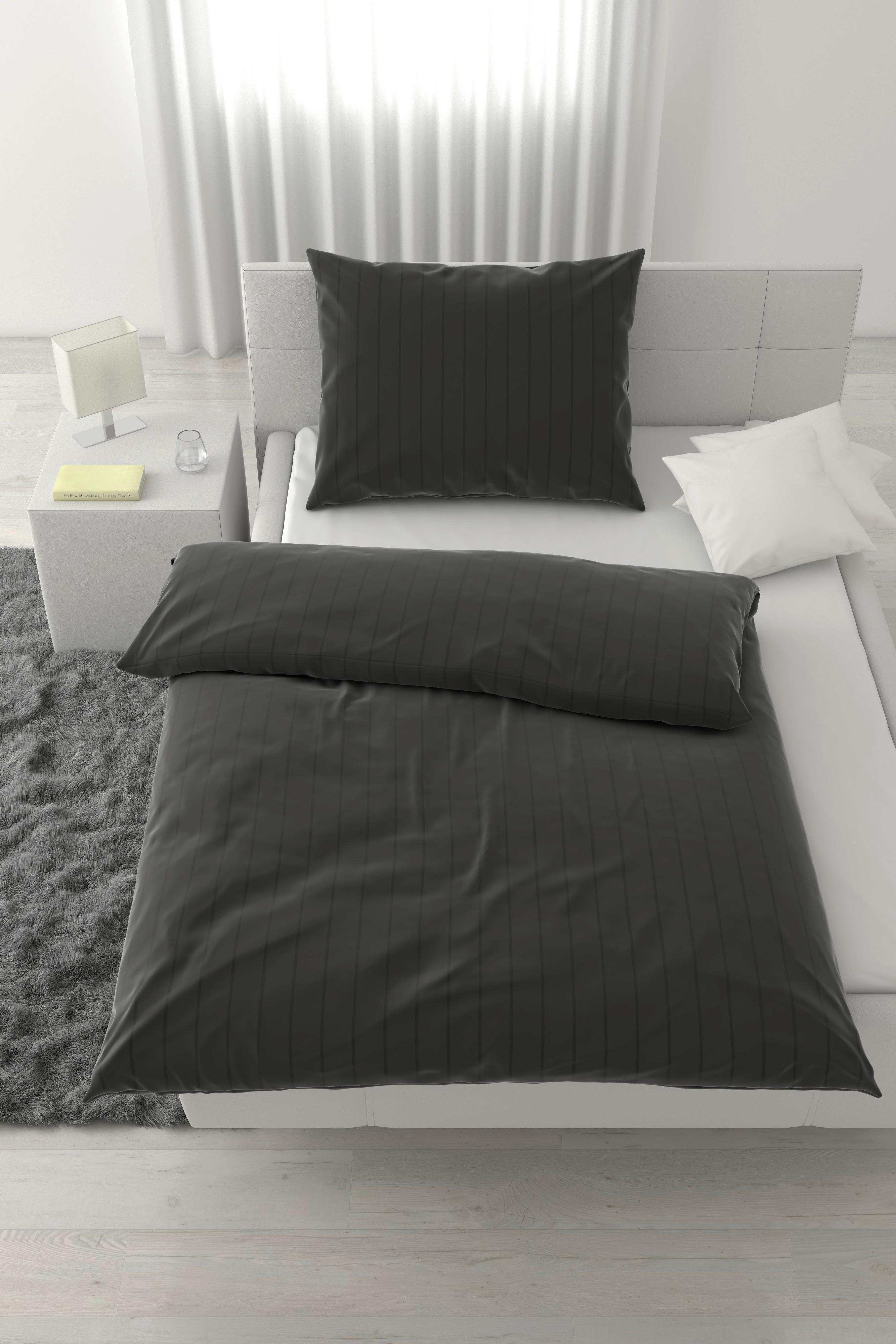 POSTEĽNÁ BIELIZEŇ DOBBY STREIF, 90x70/140x200 cm - čierna, textil (140/200cm) - Mömax