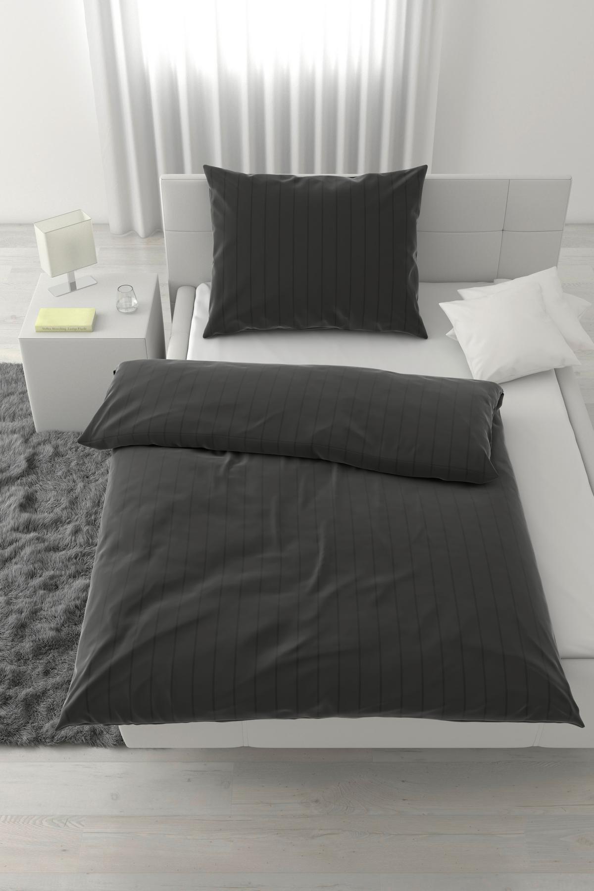 POVLEČENÍ DOBBY STREIF, 90x70/140x200 cm - černá, textil (140/200cm) - Mömax