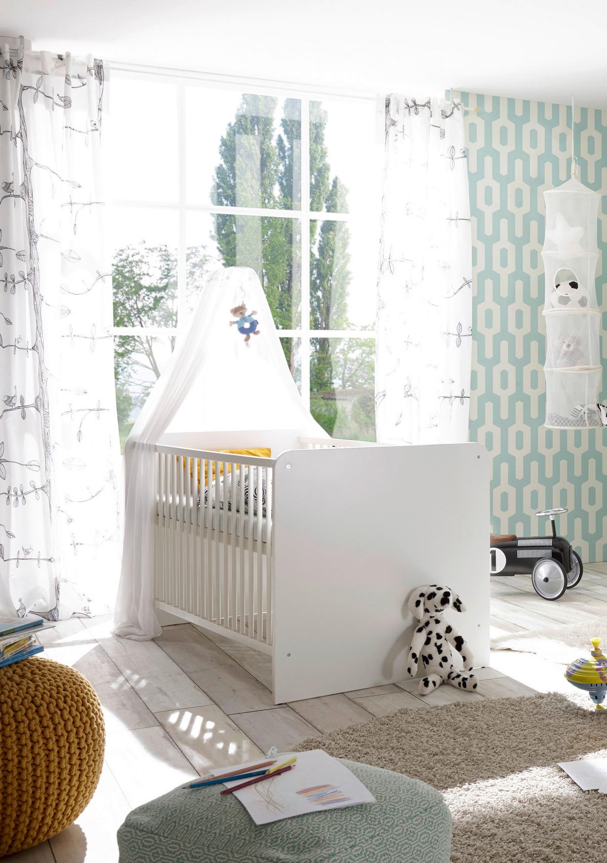 Babybett Bibo Weiß Dekor höhenverstellbar, Lattenrost - Weiß, KONVENTIONELL, Holzwerkstoff (70/140cm) - MID.YOU