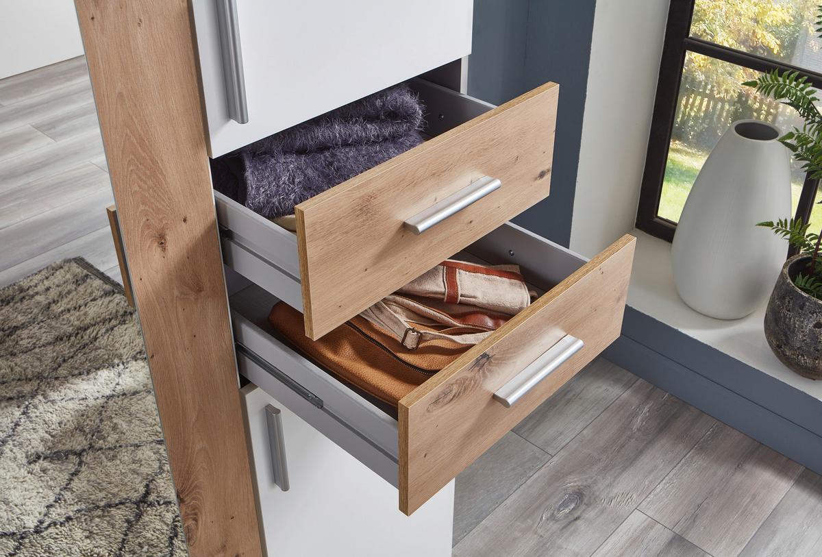 Drehtürenschrank Mit Laden 180 Cm Vegas, Weiß/eiche Dekor - Eiche Artisan/Weiß, Basics, Holzwerkstoff (180/208/58cm) - MID.YOU