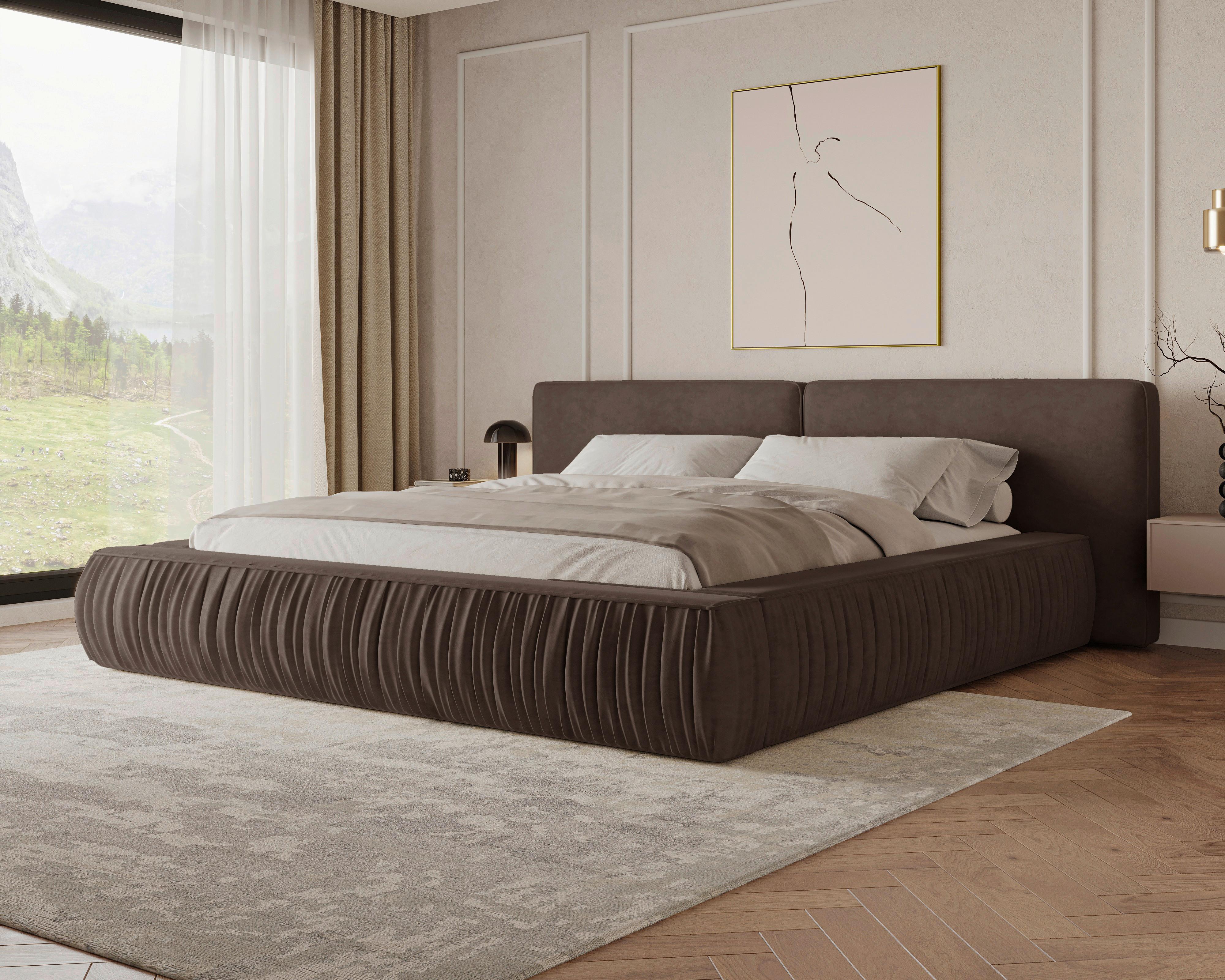 POLSTERBETT Vanessa Braun 140x200cm - Schwarz/Braun, MODERN, Holz/Metall (140/200cm) - Livetastic