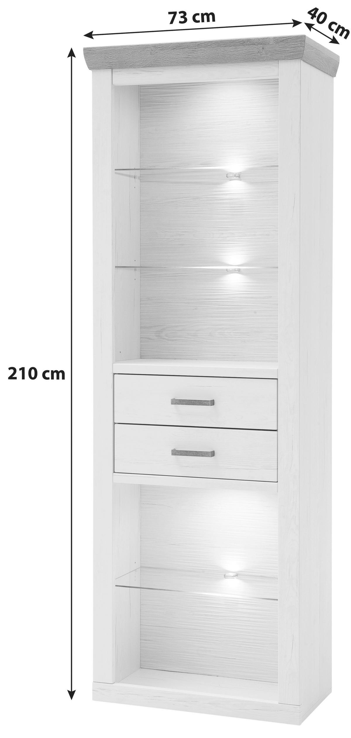 Regal Mit 2 Laden Brixen B: 73 cm Eiche/Pinie Dekor - Eichefarben/Pinienfarben, LIFESTYLE, Glas/Holzwerkstoff (73/210/40cm) - Livetastic