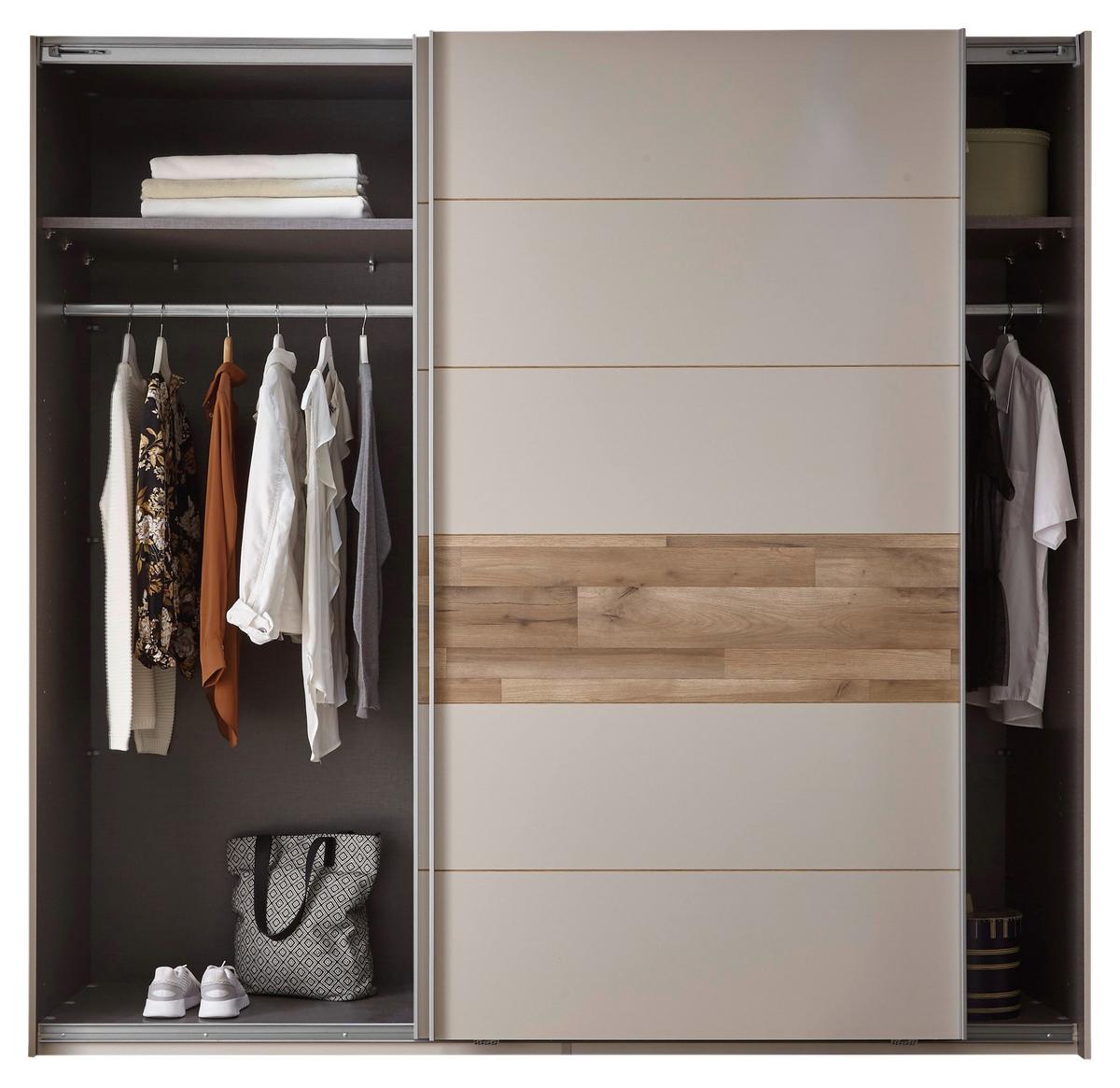 ŠATNÍ SKŘÍŇ S POSUVNÝMI DVEŘM CADORE - barvy dubu/barvy stříbra, Moderní, kov/kompozitní dřevo (215/210/60cm)