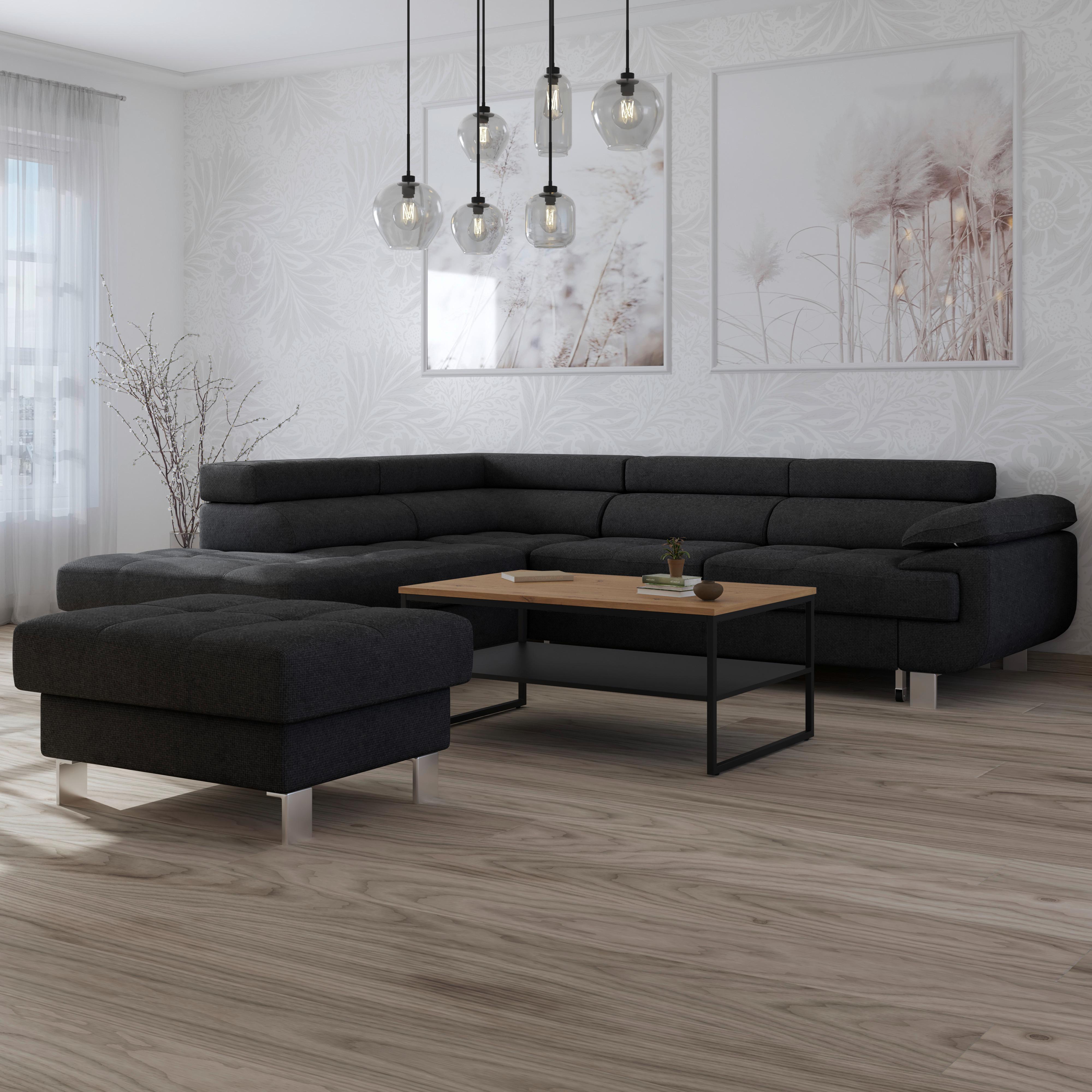 Ecksofa mit Schlaffunktion + Bettkasten Savona, Webstoff - Blaugrau/Graphitfarben, MODERN, Textil (230/270cm) - Ondega