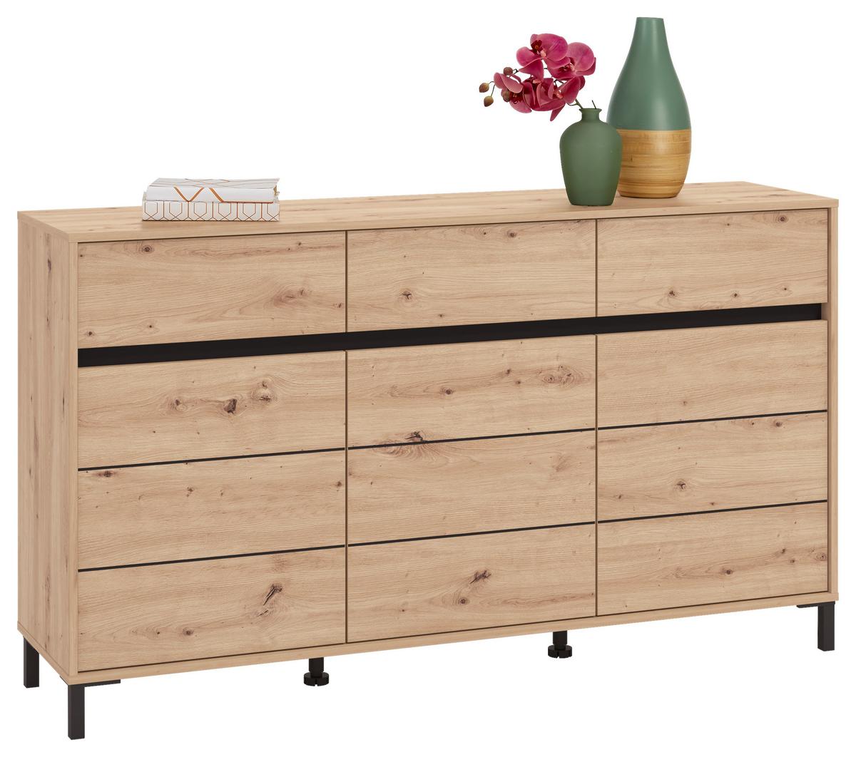 Komód Marron - fekete/Artisan tölgy, Basics, faalapú anyag (157/90/40cm)