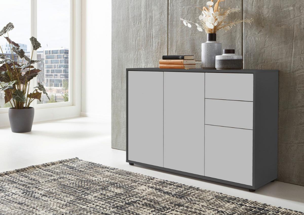 Sideboard Mailand Anthrazit/weiß B: 263,5cm - Anthrazit/Schwarz, MODERN, Holzwerkstoff (263,5/73/33cm) - MID.YOU