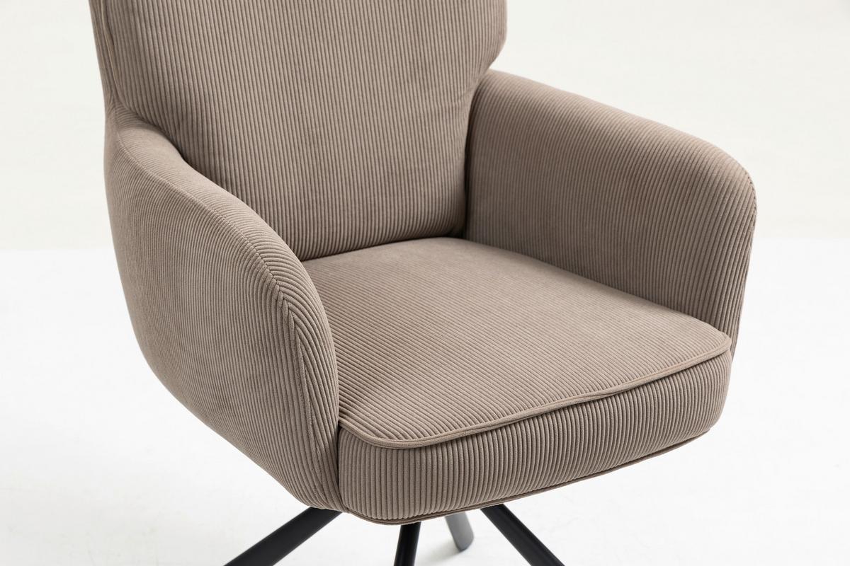 Armlehnstuhl Mila Cord Braun Sitzfl. 180° drehbar, B: 60cm - Schwarz/Braun, KONVENTIONELL, Textil/Metall (60/95/67cm)