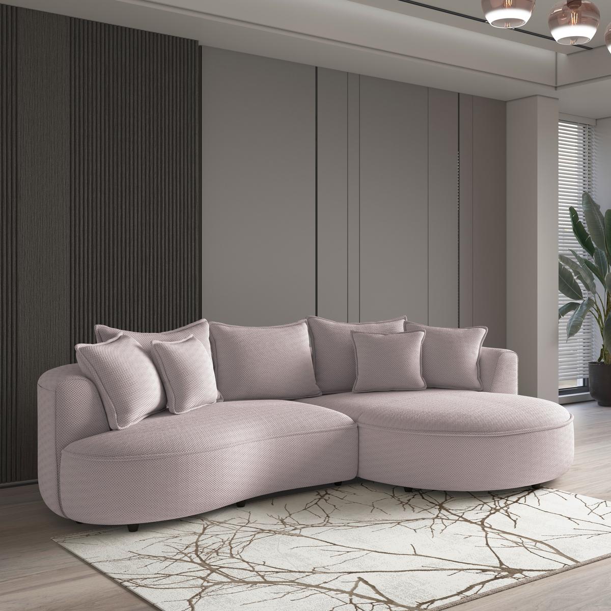 Ecksofa Levi - Hellrosa/Schwarz, MODERN, Textil (287/168cm)