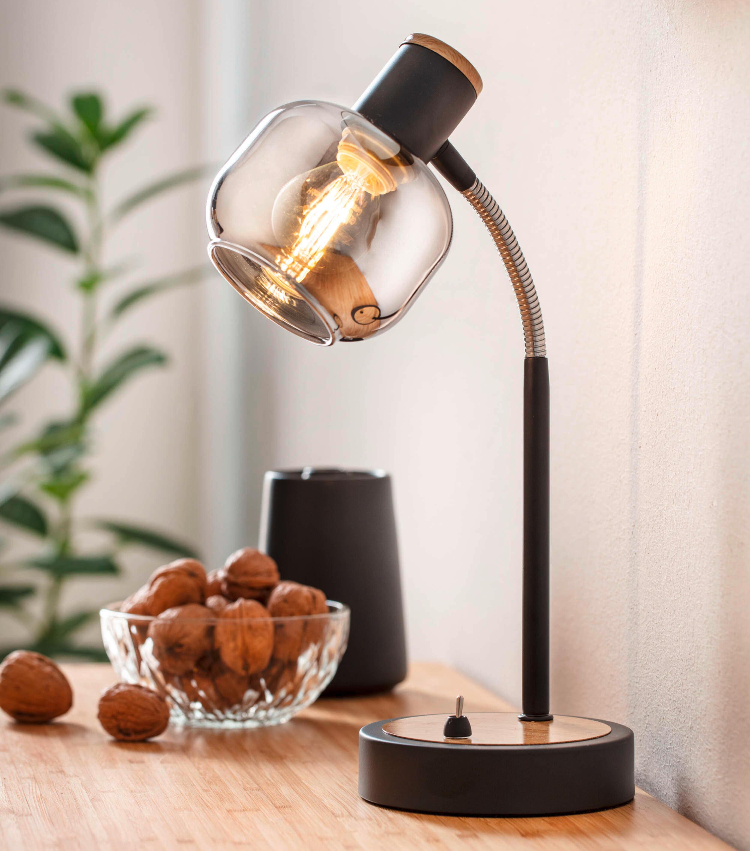 Tischleuchte Fumoso - Schwarz/Naturfarben, Design, Glas/Metall (12/39cm) - Näve