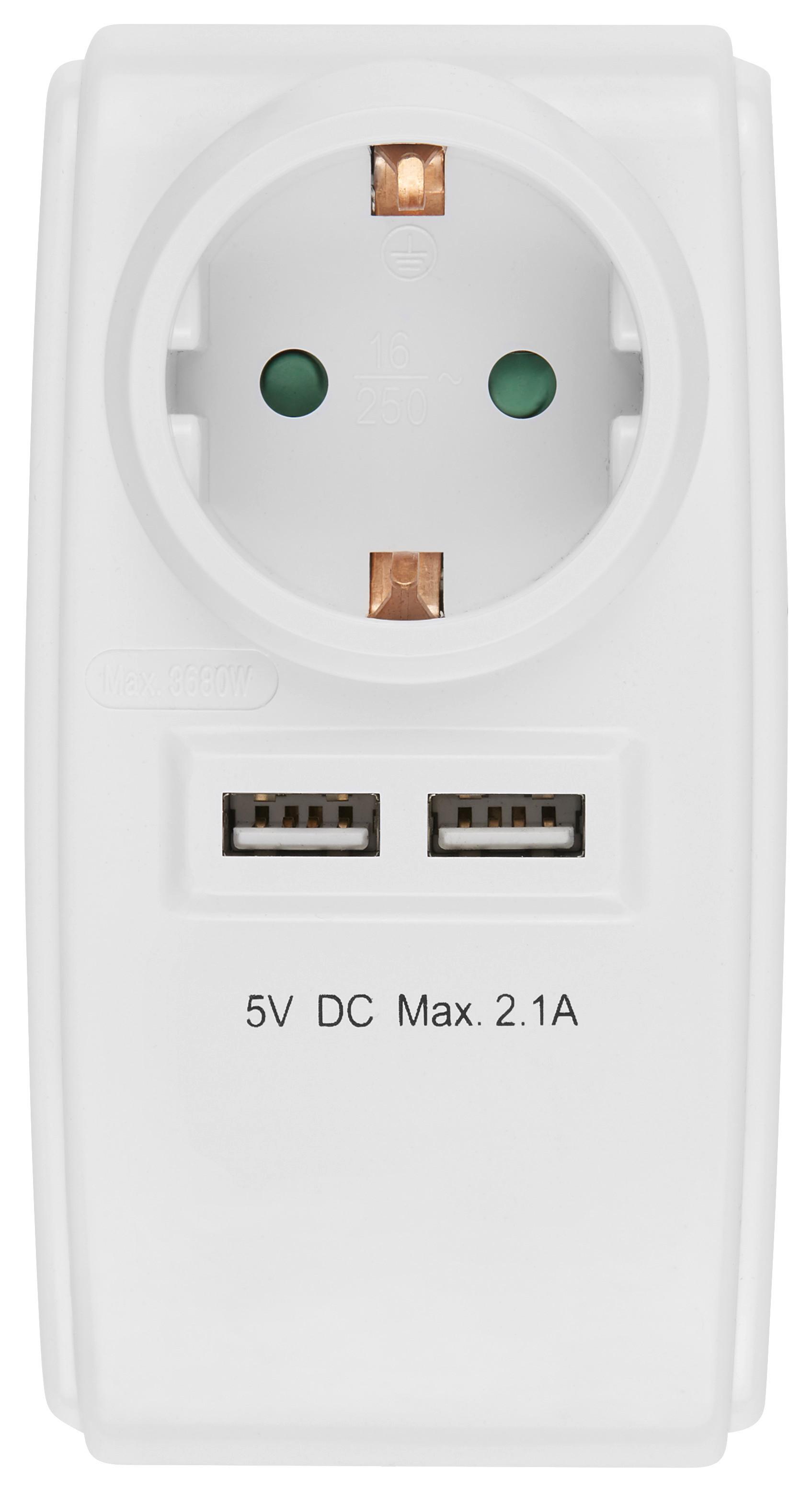 Mehrfachsteckdose Weiß 2x USB-Anschluss - Weiß, KONVENTIONELL, Kunststoff (12,1/6,4/7,6cm) - Ondega