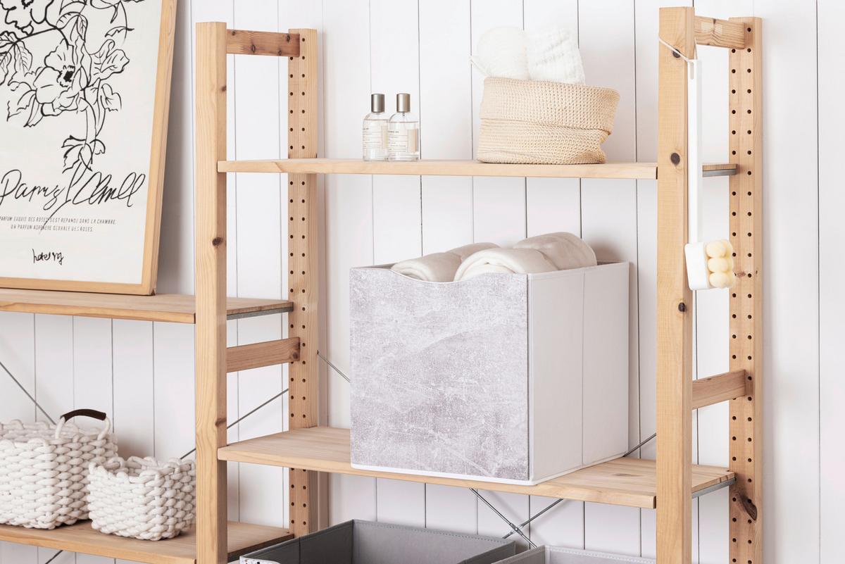 Skládací krabice BETTY - šedá, Konvenční, kompozitní dřevo/textil (33/33/32cm) - Mömax