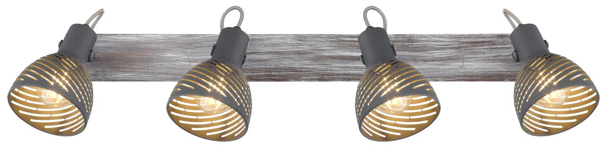 Strahler 4-flammig Verstellbar L: 80 Cm - Blau/Naturfarben, Basics, Holz/Metall (80/12,5/25cm) - Globo