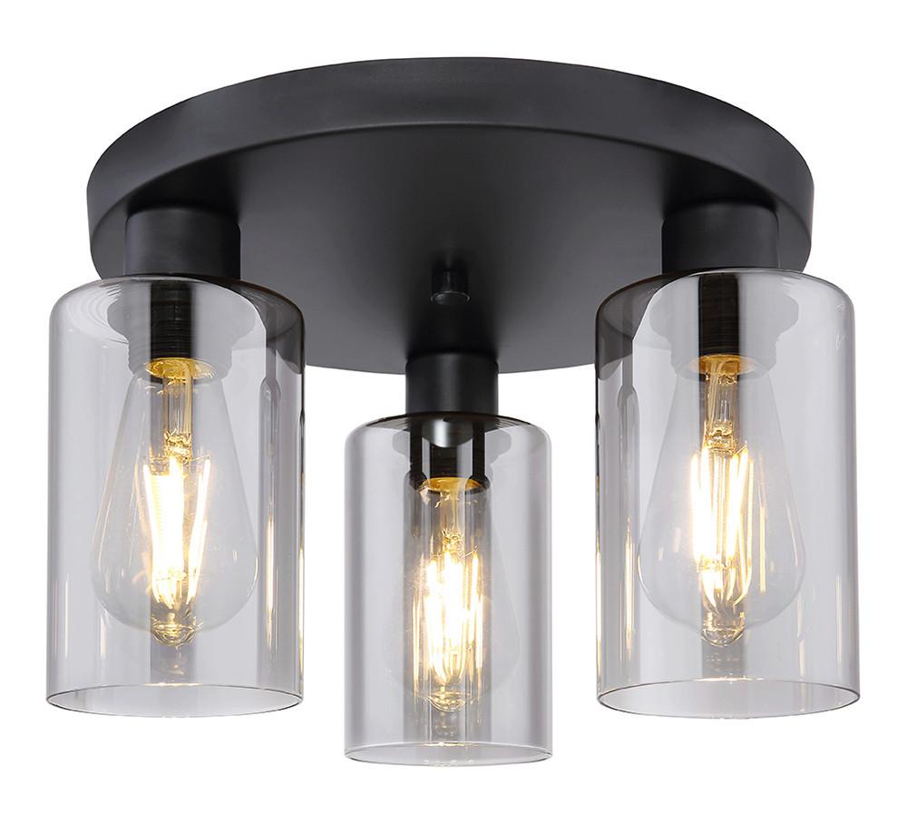 Deckenleuchte Hadera Ø 34 cm mit Rauchglas-Schirmen - Schwarz, Basics, Glas/Metall (34/22cm) - Globo
