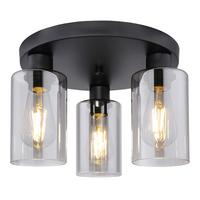 Deckenleuchte Hadera Ø 34 cm mit Rauchglas-Schirmen - Schwarz, Basics, Glas/Metall (34/22cm) - Globo