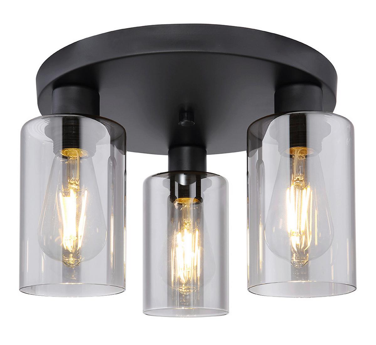 Deckenleuchte Hadera Ø 34 cm mit Rauchglas-Schirmen - Schwarz, Basics, Glas/Metall (34/22cm) - Globo