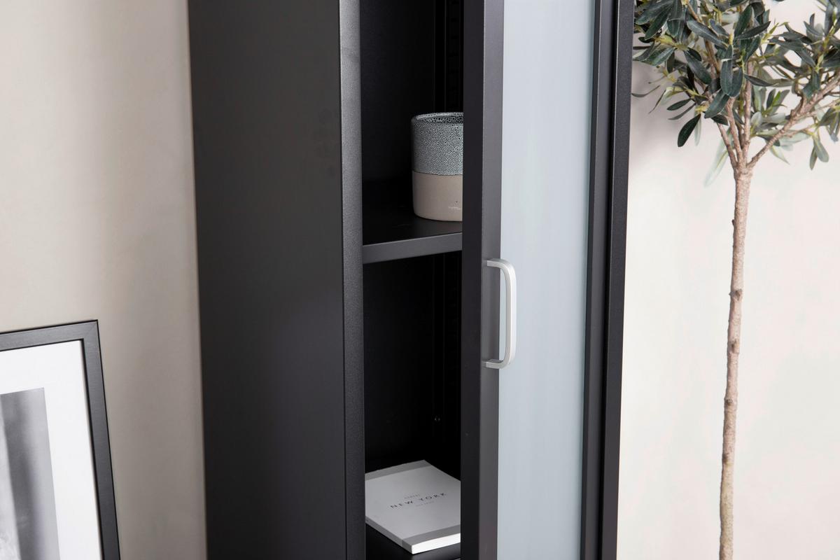 Vitrine Acero - Schwarz, Design, Glas/Metall (35/150/35cm) - Livetastic