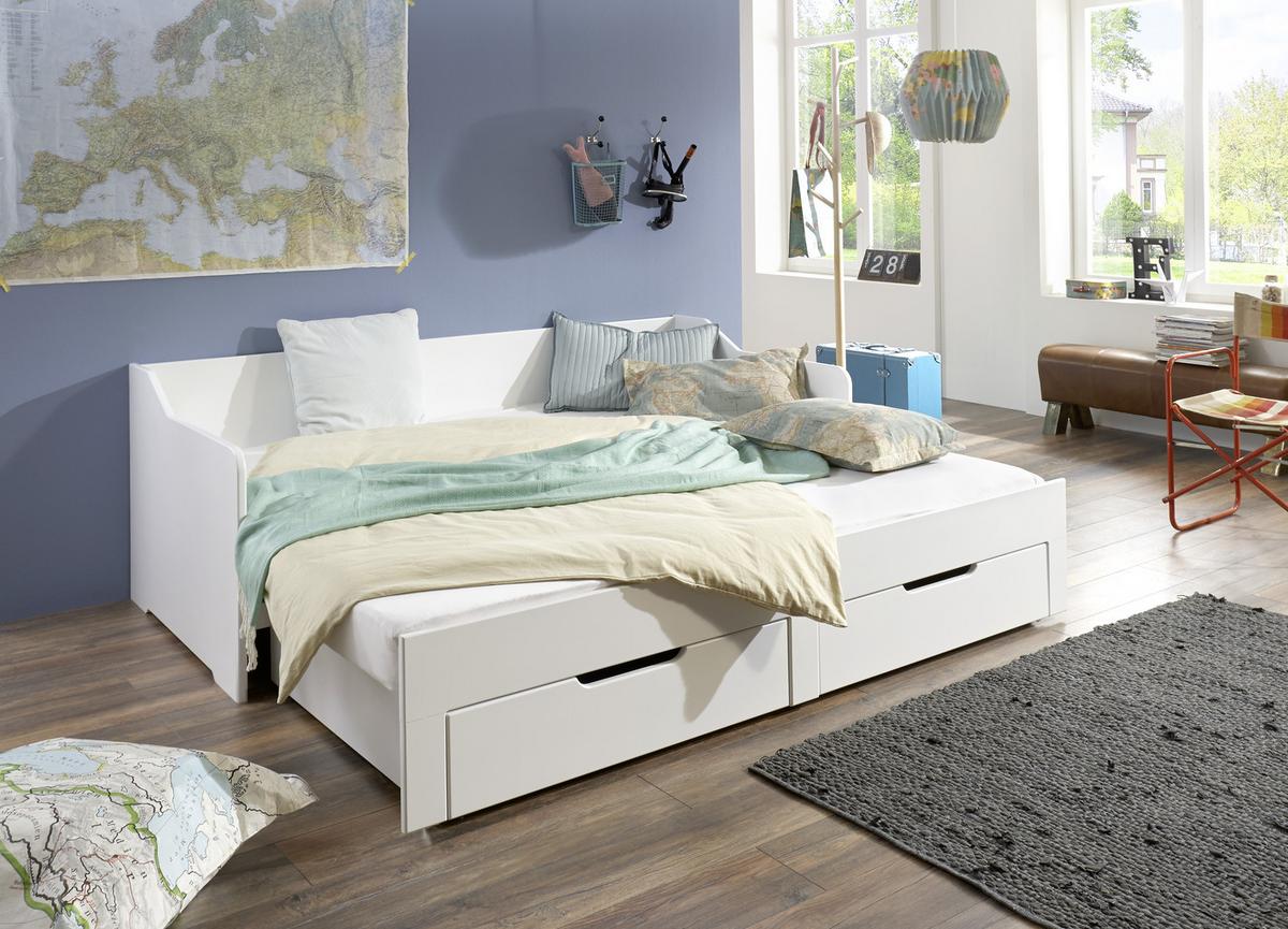 Tárolós Ágy Anna - bükkszínű/fehér, Modern, faalapú anyag/fa (90/200cm)