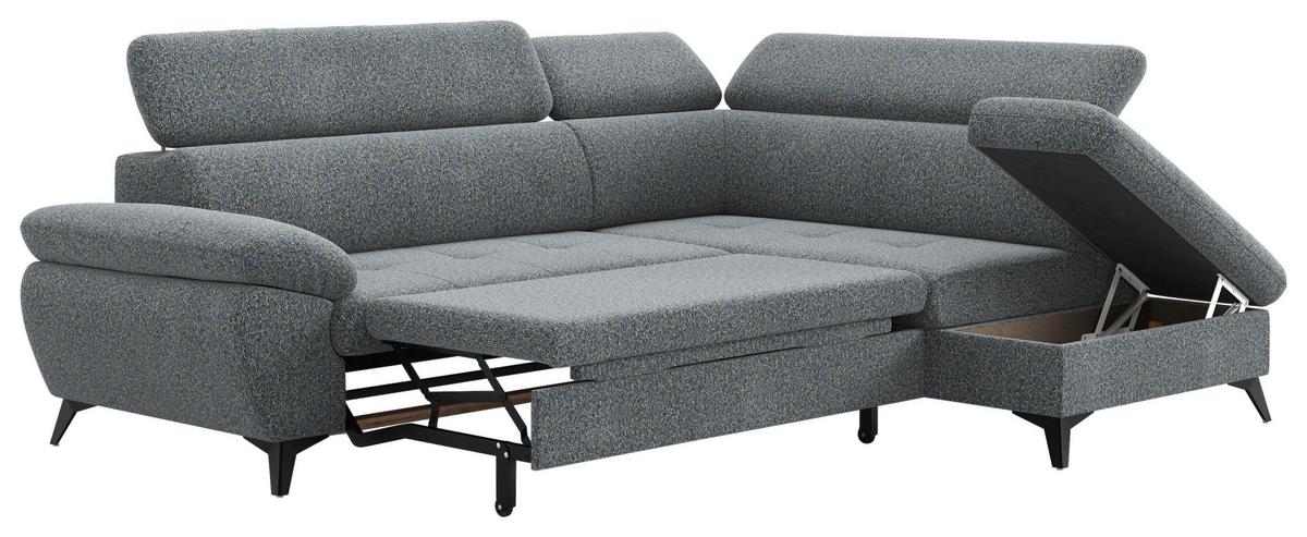 Ecksofa mit Bettfunktion Hudson, Chenille grau - Schwarz/Grau, KONVENTIONELL, Textil (256/207cm) - Sembella
