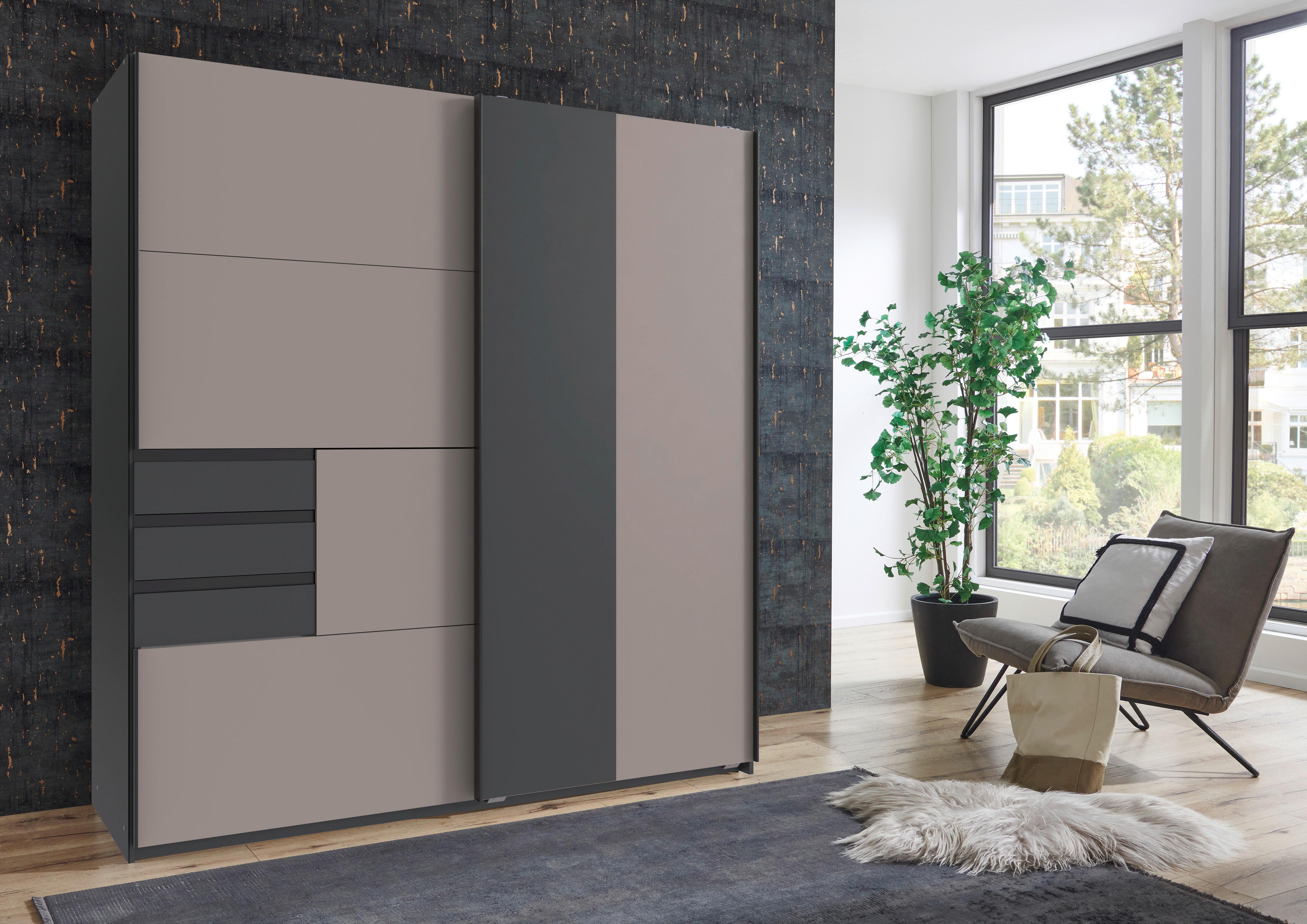 Schwebetürenschrank Coburg Graphitfarben/sahara B: 180 Cm - Beige/Graphitfarben, MODERN, Holzwerkstoff (180/198/65cm) - MID.YOU